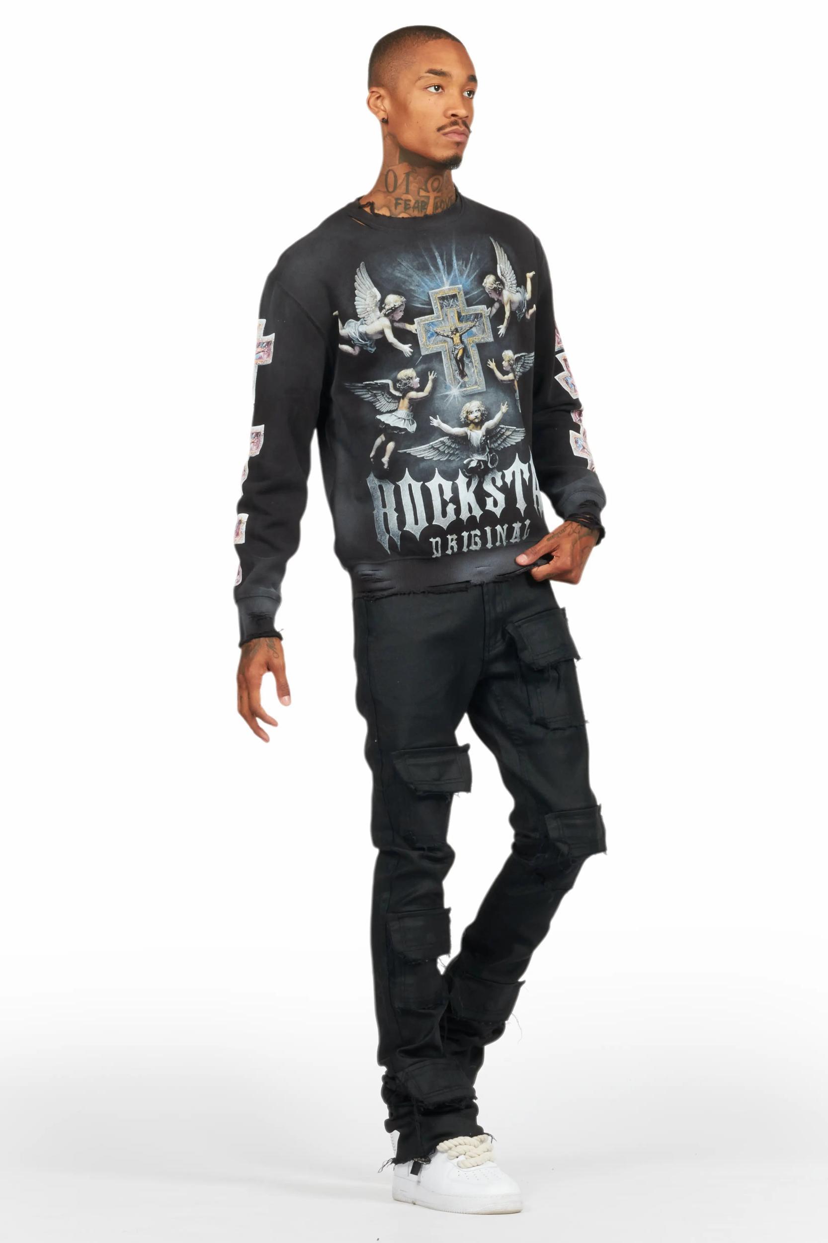 Petrus Black Coated Super Stacked Flare Jean Male Product Image