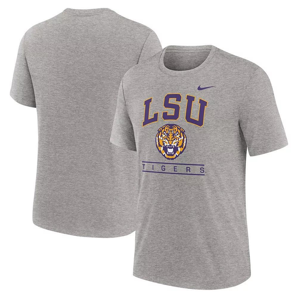 Men's Nike Heather Gray LSU Tigers Arch Over Logo Tri-Blend T-Shirt, Size: Medium, Grey Product Image