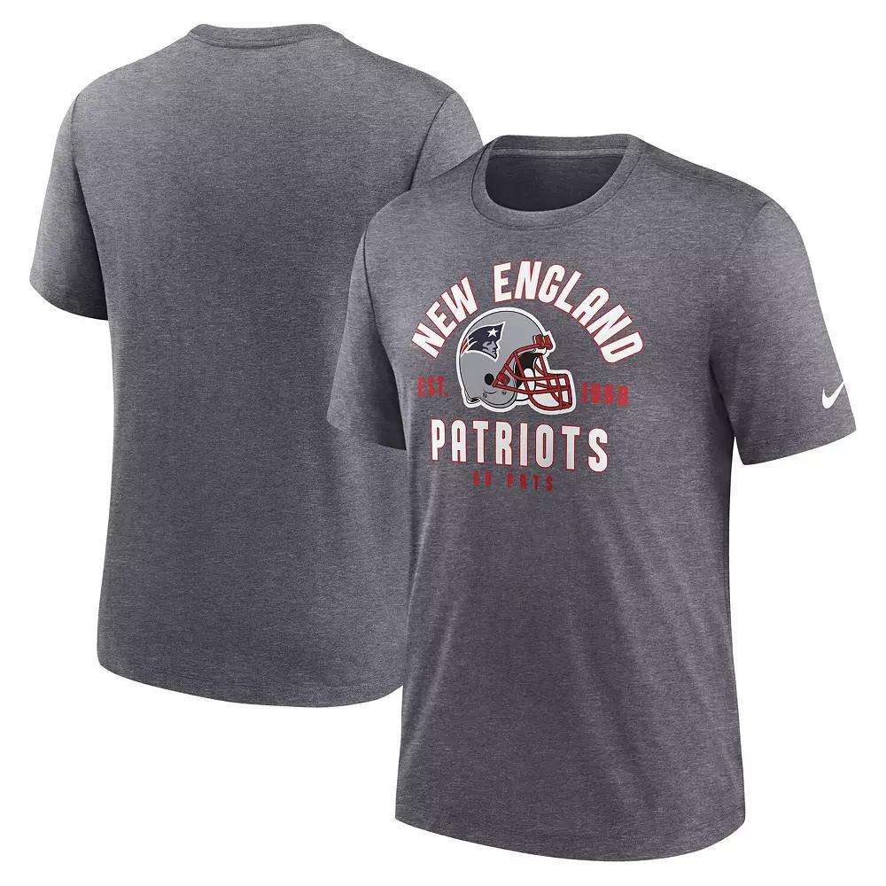 Men's Nike Heather Charcoal New England Patriots Helmet Tri-Blend T-Shirt, Size: Large Product Image