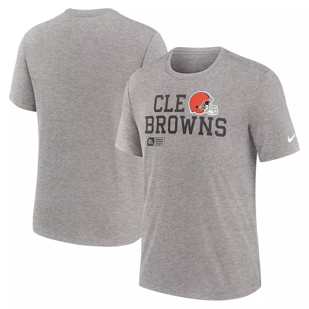 Men's Nike Heather Gray Cleveland Browns Overlap Lockup Tri-Blend T-Shirt, Size: XL, Grey Product Image