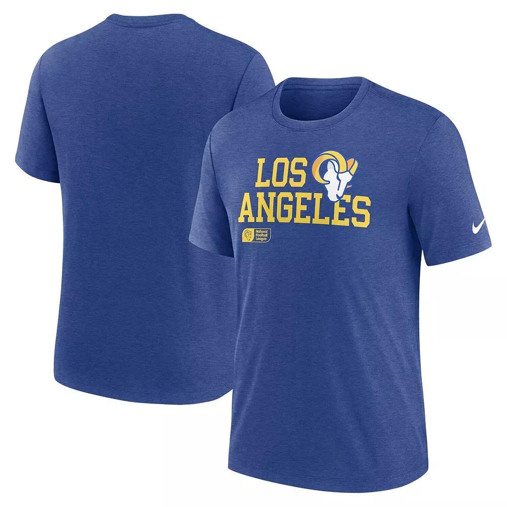Men's Nike Royal Los Angeles Rams Overlap Lockup Tri-Blend T-Shirt, Size: Small, Blue Product Image