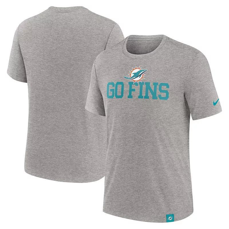 Men's Nike Heather Gray Miami Dolphins Blitz Tri-Blend T-Shirt, Size: XL, Grey Product Image