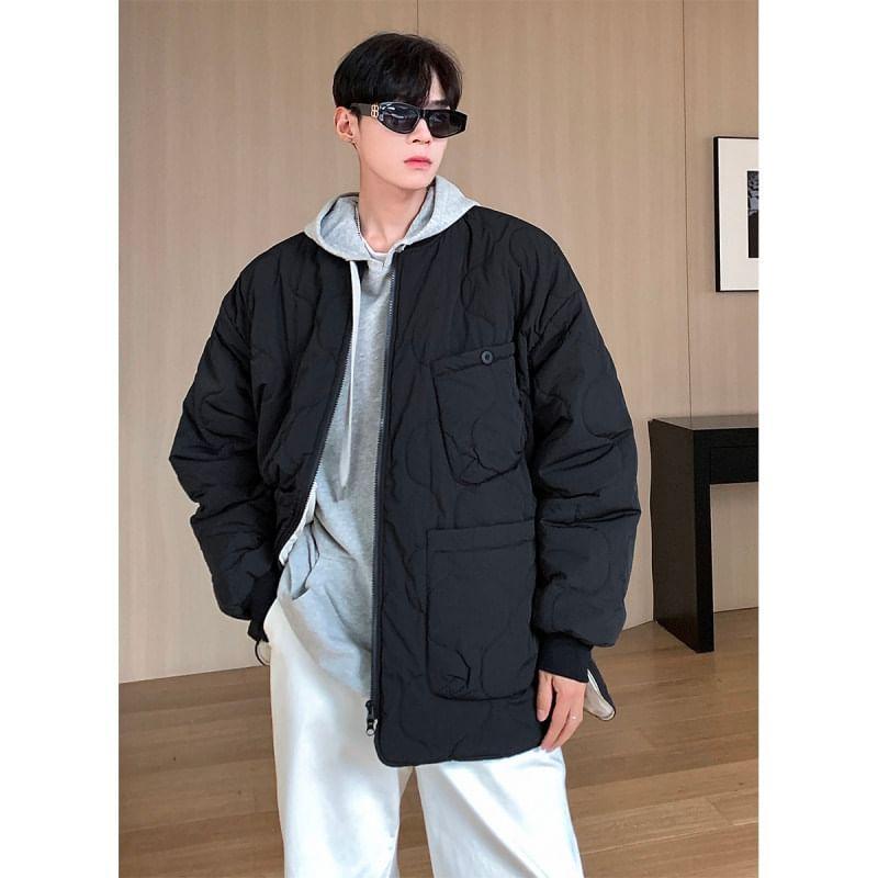 Quilted Plain Zip-Up Jacket Product Image