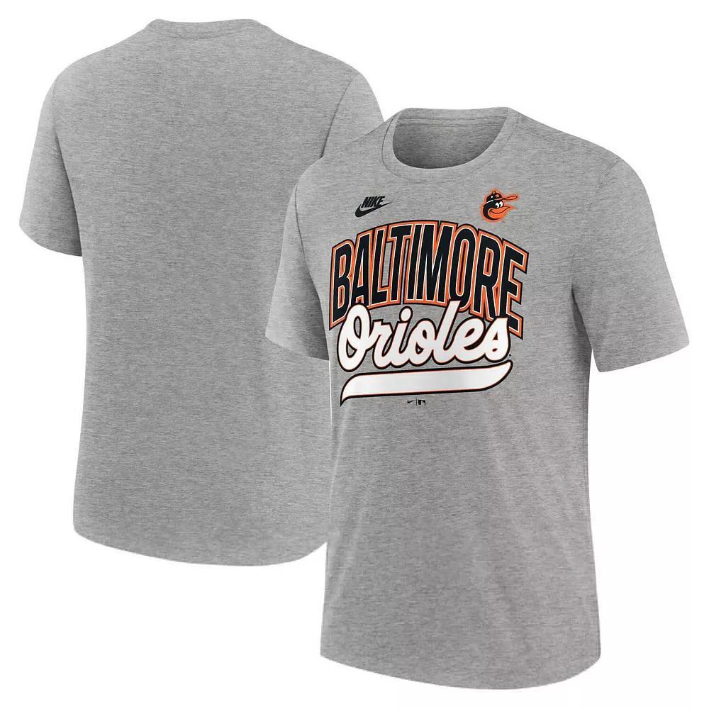 Men's Nike Heather Gray Baltimore Orioles Cooperstown Collection Retro Tri-Blend T-Shirt, Size: XL, Grey Product Image