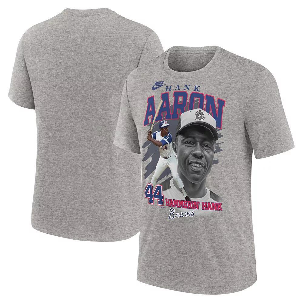 Men's Nike Hank Aaron Heather Gray Atlanta Braves Cooperstown Collection Player Local T-Shirt, Size: Large, Grey Product Image