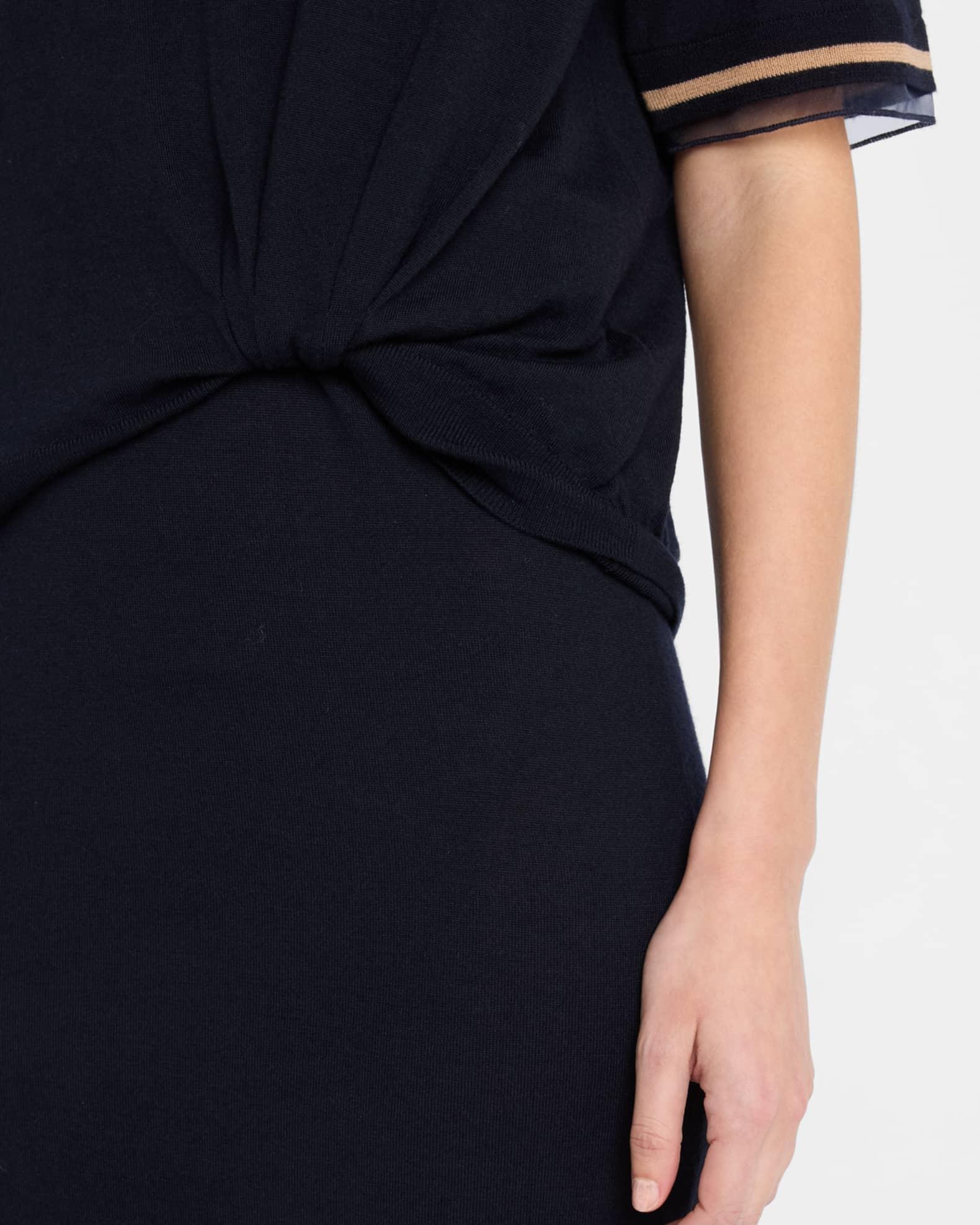 Short-Sleeve Draped Wool Organza Dress Product Image