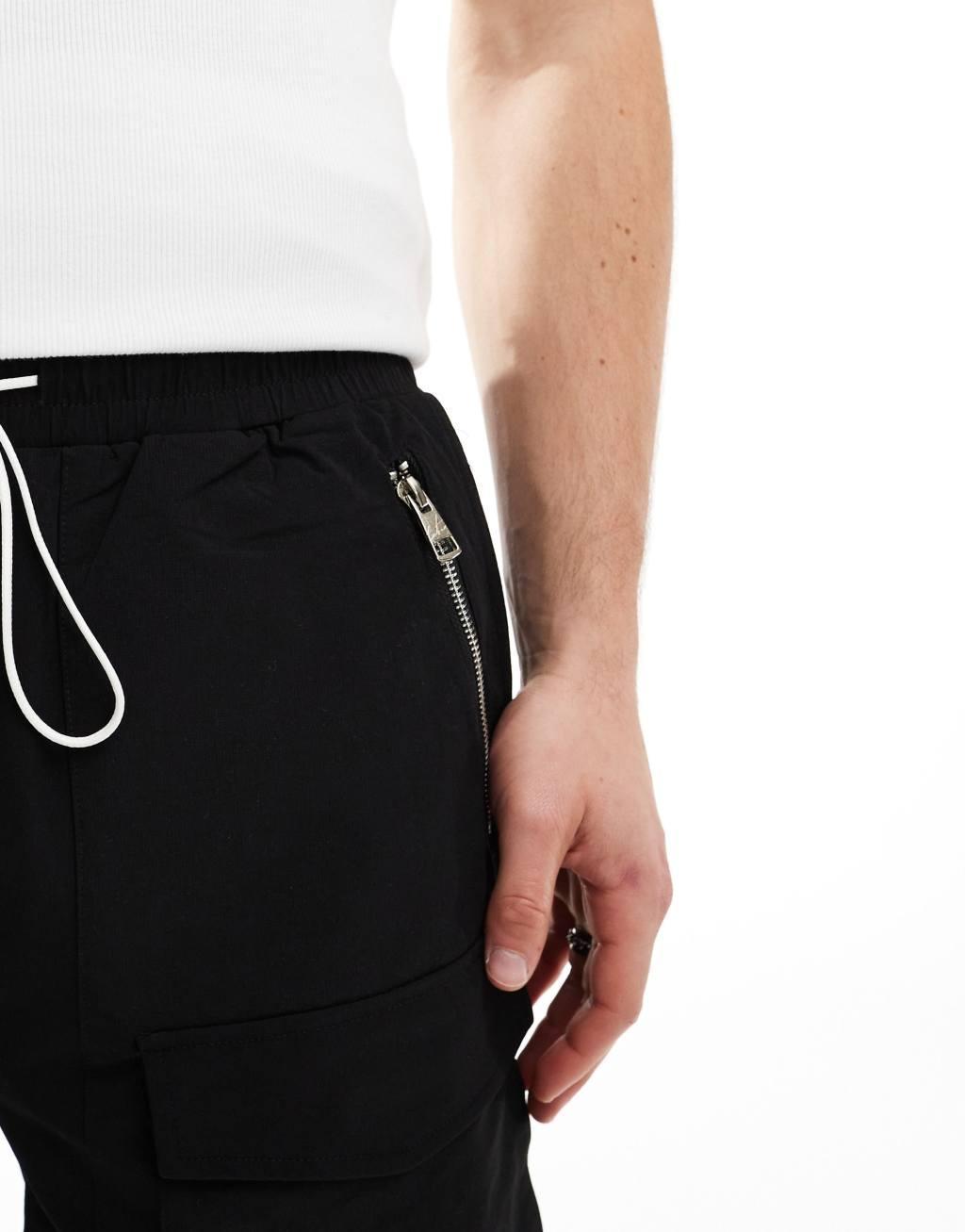 The Couture Club contrast panel cargo shorts in black Product Image
