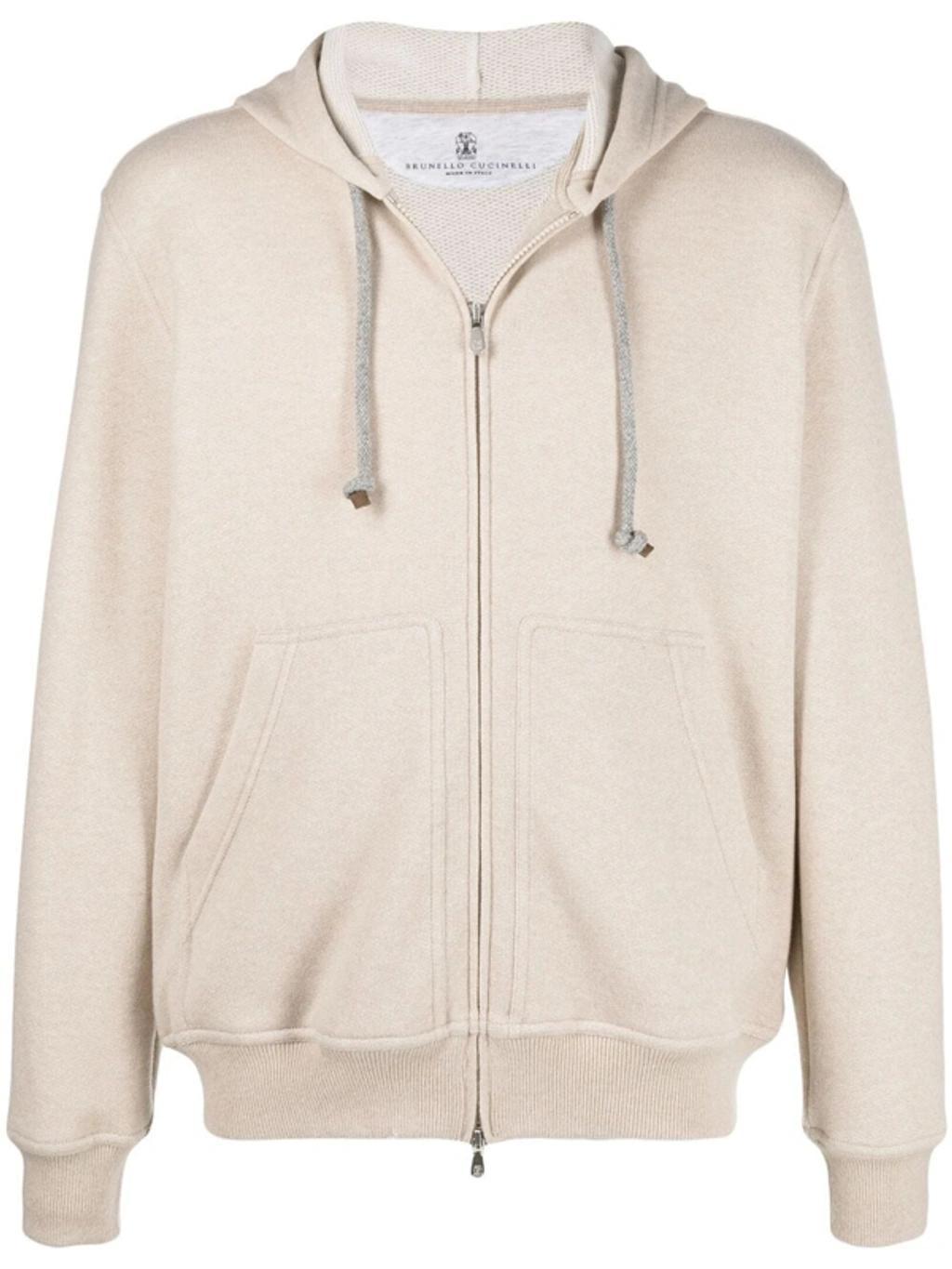 BRUNELLO CUCINELLI Cashmere Drawstring Zip-up Hoodie In Sand Product Image