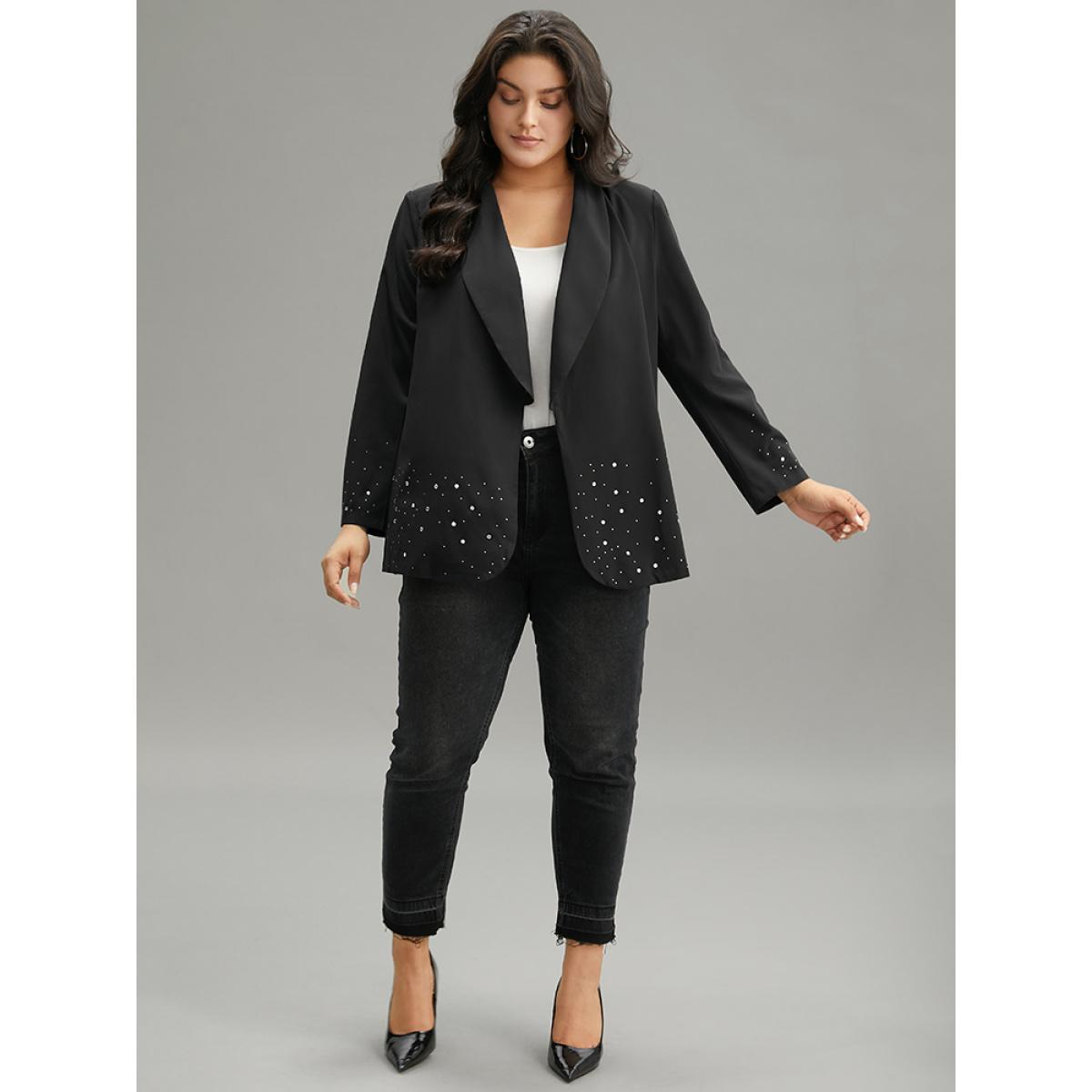 Plus Size Halloween Plain Rhinestone Lapel Collar Blazer Black Women Dailywear Plain Rhinestone detailing Sleeve Long Sleeve Lapel Collar 26/4X Casual Blazers BloomChic Product Image