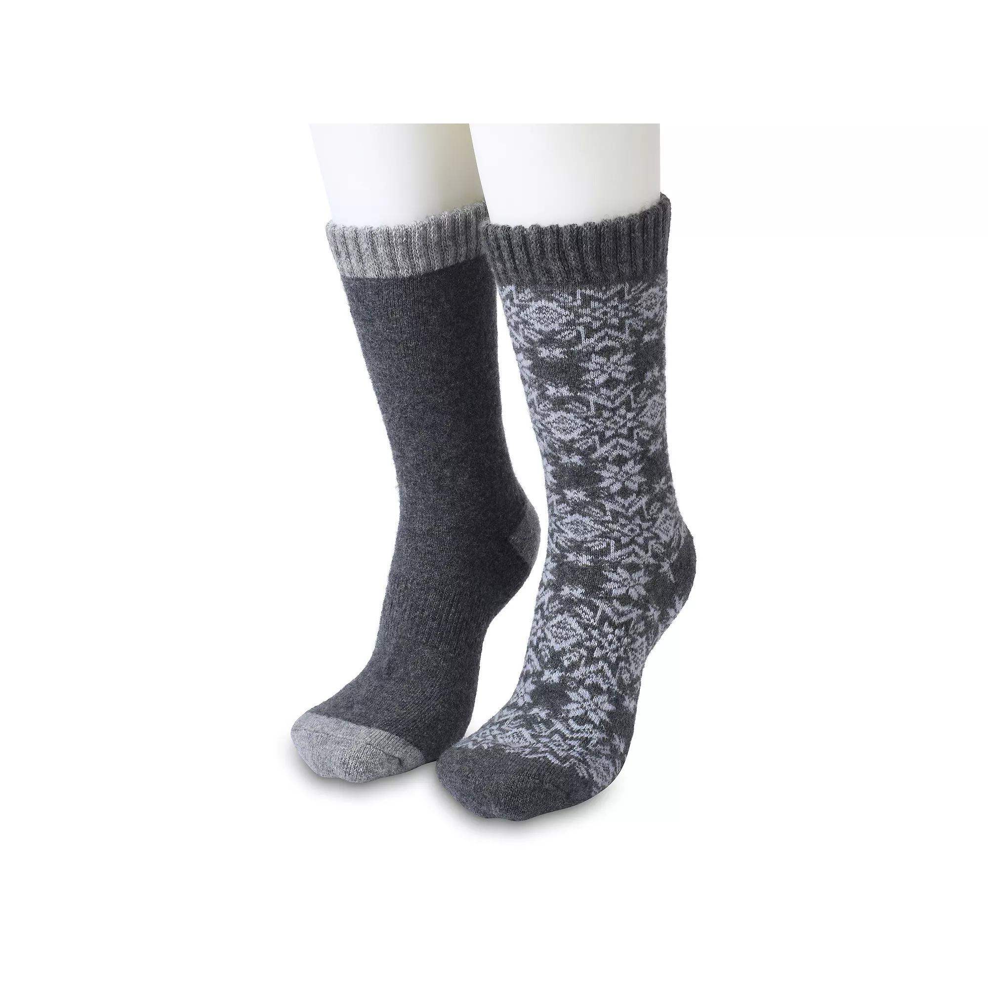 Women's GaaHuu 2-Pack Wool Blend Thermal Socks, Black Vertcial Snowfla Product Image