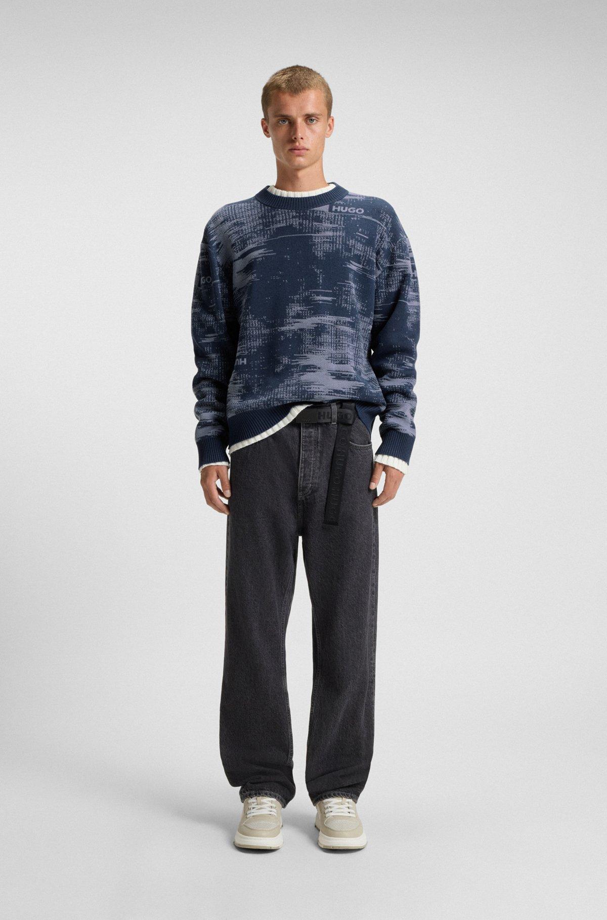 Relaxed-fit sweater in cotton with jacquard pattern Product Image