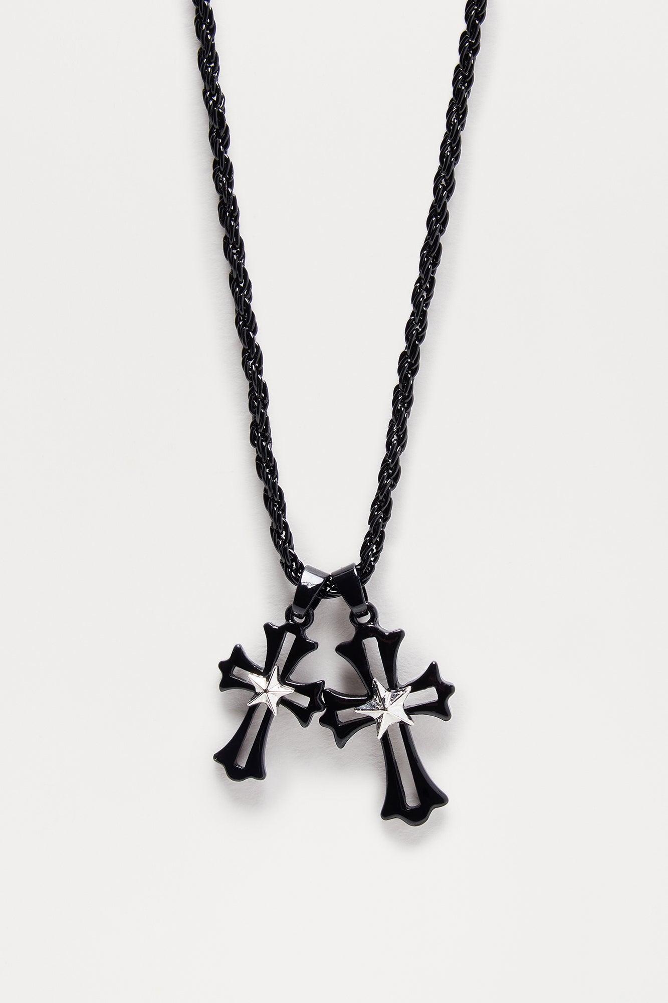 Starlight Double Cross Necklace Set - Black/White Product Image