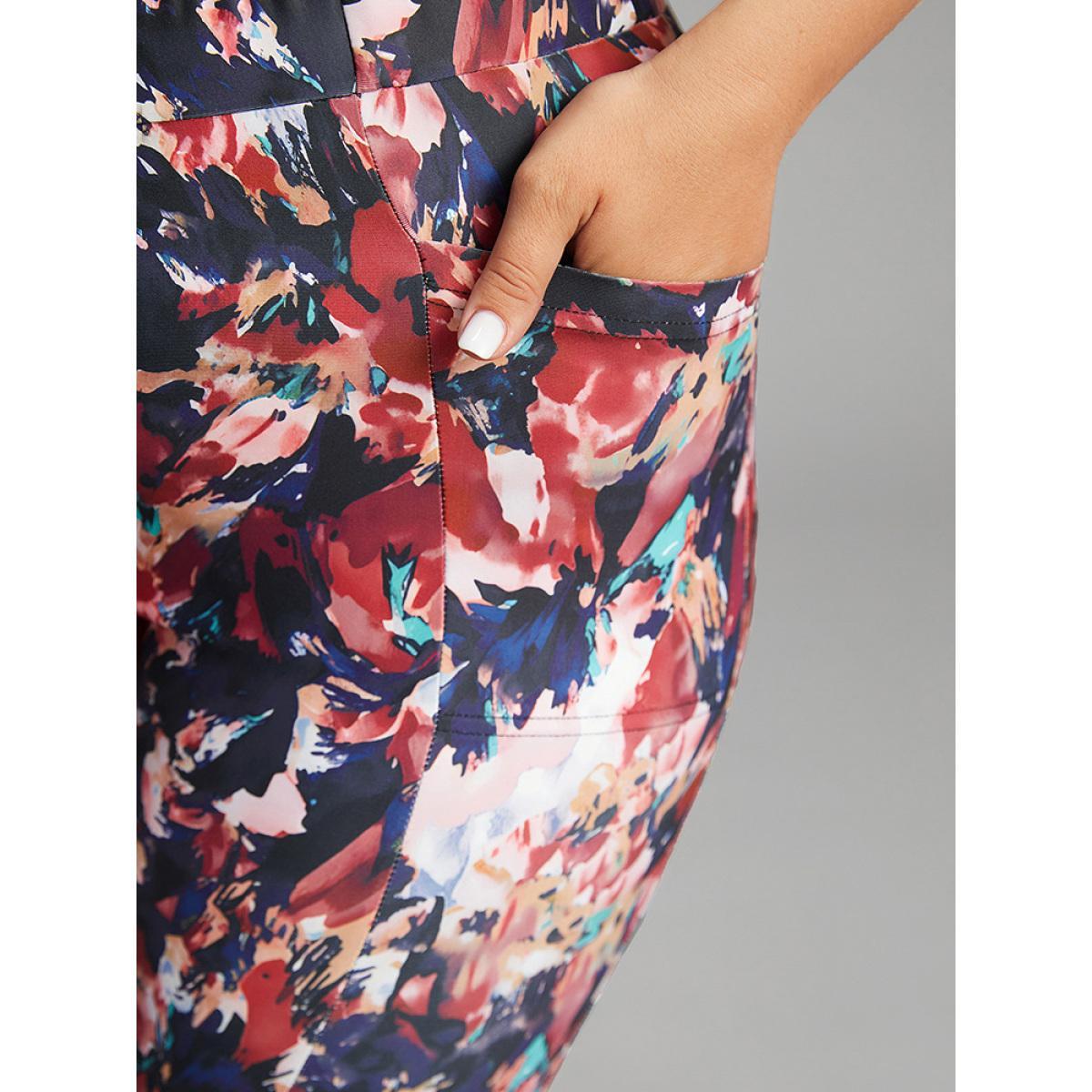 Plus Size Pixel Flower Pocket Elastic Waist High Rise Leggings Women Multicolor Casual High stretch Skinny High Rise Everyday Leggings BloomChic 14-16/1X Product Image