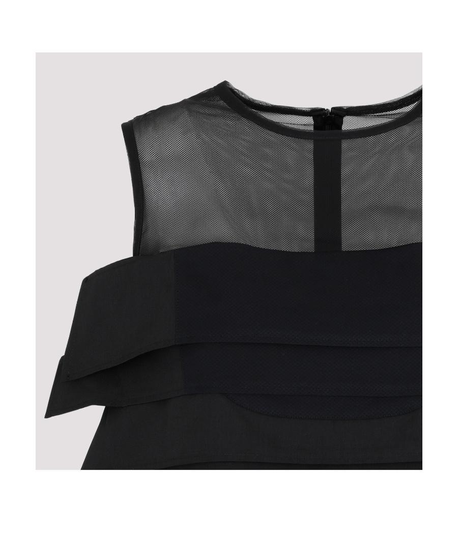 SACAI Ruffled Sheer-yoke Sleeveless Top In Black Product Image