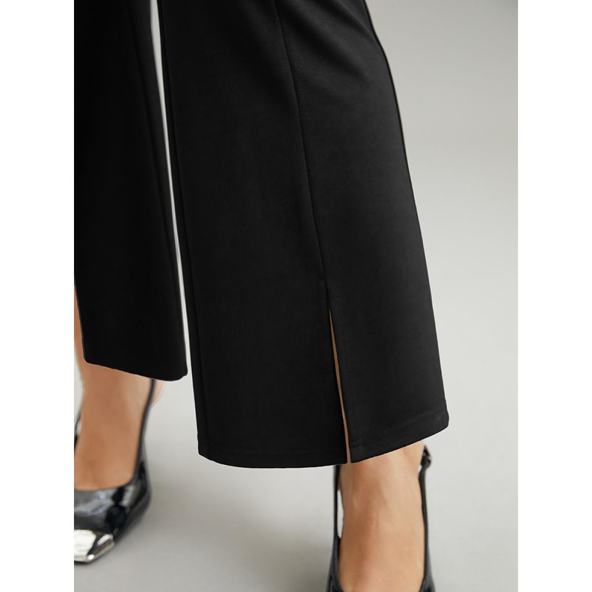 Plus Size Plain Flare Leg Pocket Split Hem Pants Women Black Office Flare Leg High Rise Work Pants BloomChic 30/6X Product Image