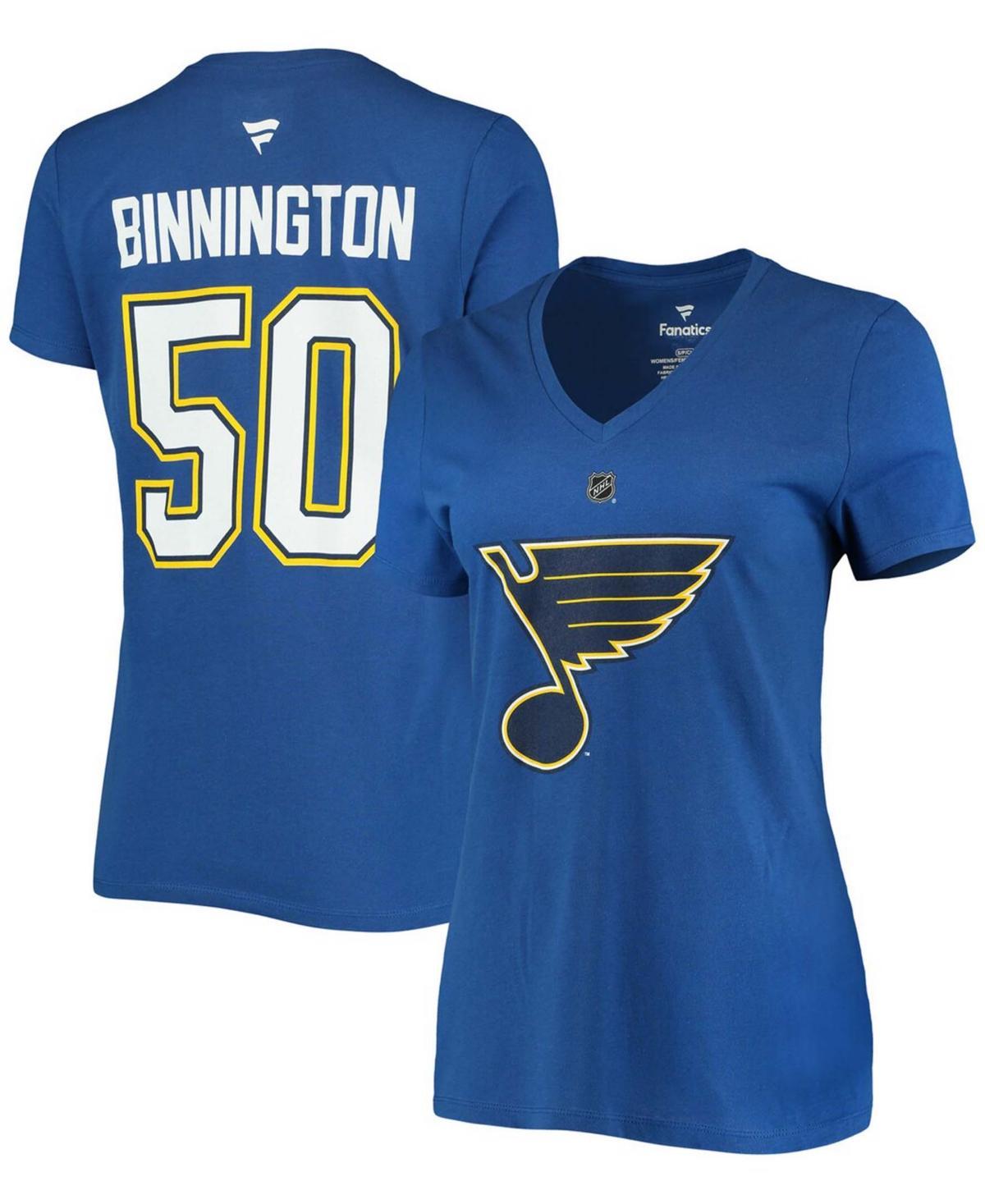 Women's Fanatics Branded Jordan Binnington Blue St. Louis Blues Team Authentic Stack Name & Number V-Neck T-Shirt, Size: Medium Product Image