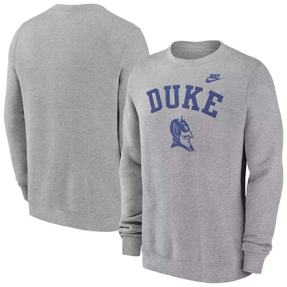 Men's Nike Heather Gray Duke Blue Devils Legacy Classic Tackle Twill Embroidered��Arch Over Logo Pullover Sweatshirt, Size: Small, Grey Product Image