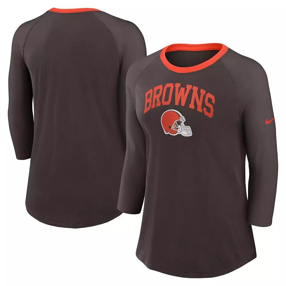 Women's Nike Brown Cleveland Browns Raglan 3/4 Sleeve T-Shirt, Size: XL Product Image