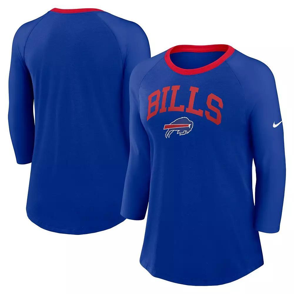 Women's Nike Royal Buffalo Bills Raglan 3/4 Sleeve T-Shirt, Size: XL, Blue Product Image