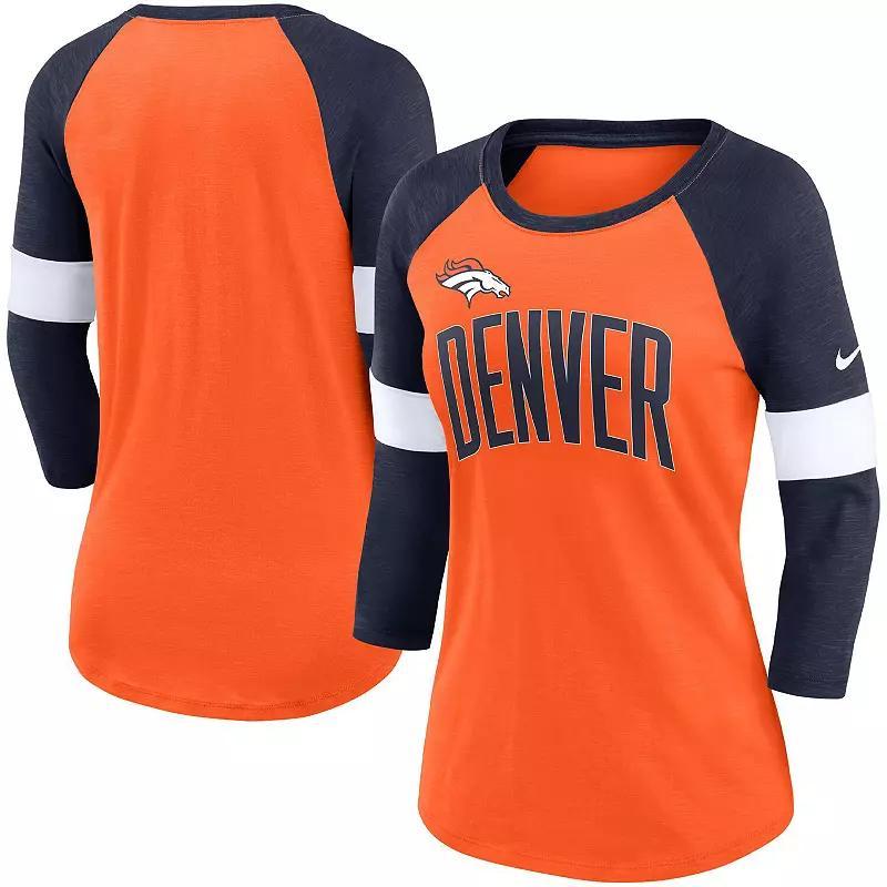 Women's Nike Los Angeles Chargers Heathered Gold/Heathered Powder Blue Football Pride Slub 3/4 Raglan Sleeve T-Shirt, Size: Large Product Image