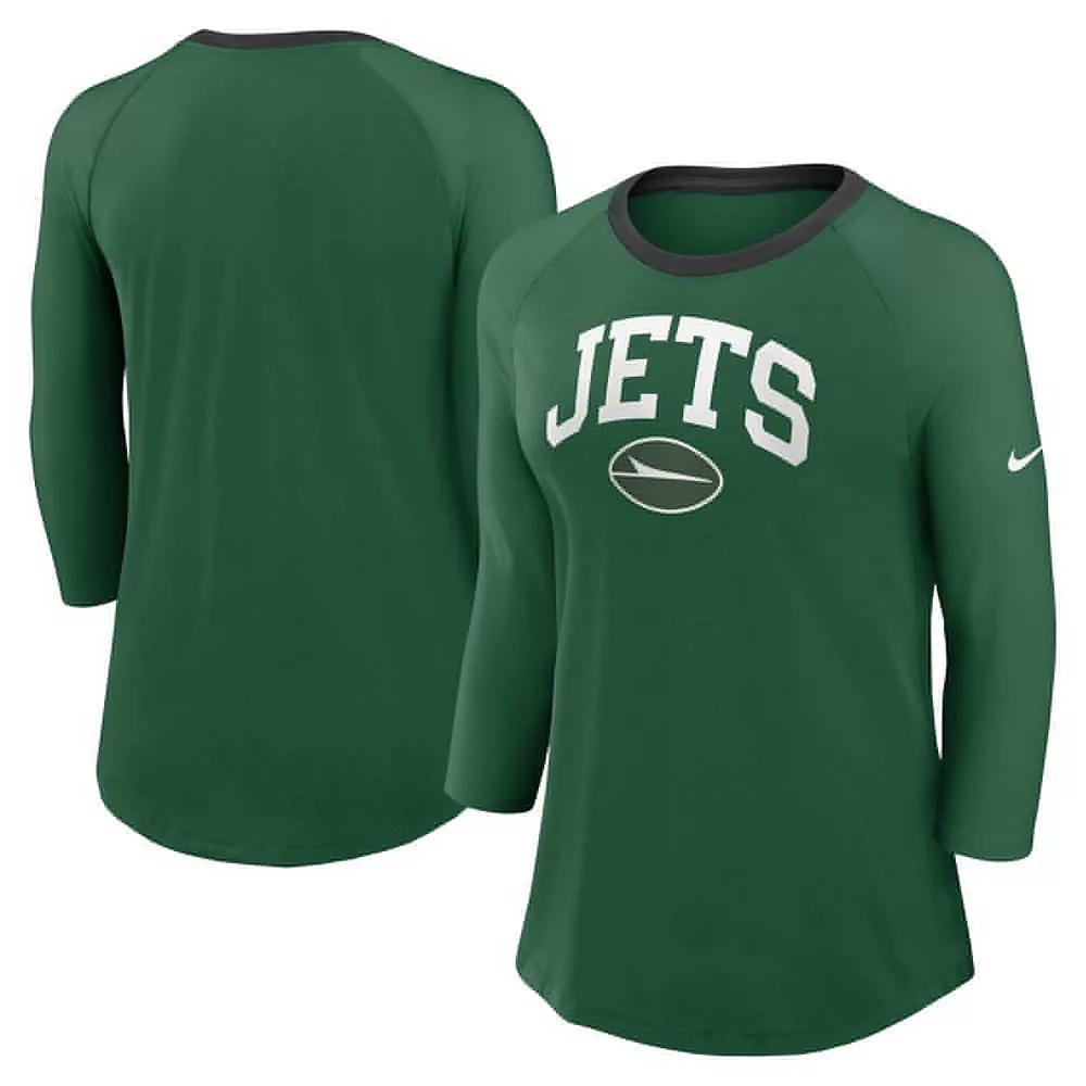 Women's Nike Green New York Jets Raglan 3/4 Sleeve T-Shirt, Size: 2XL Product Image