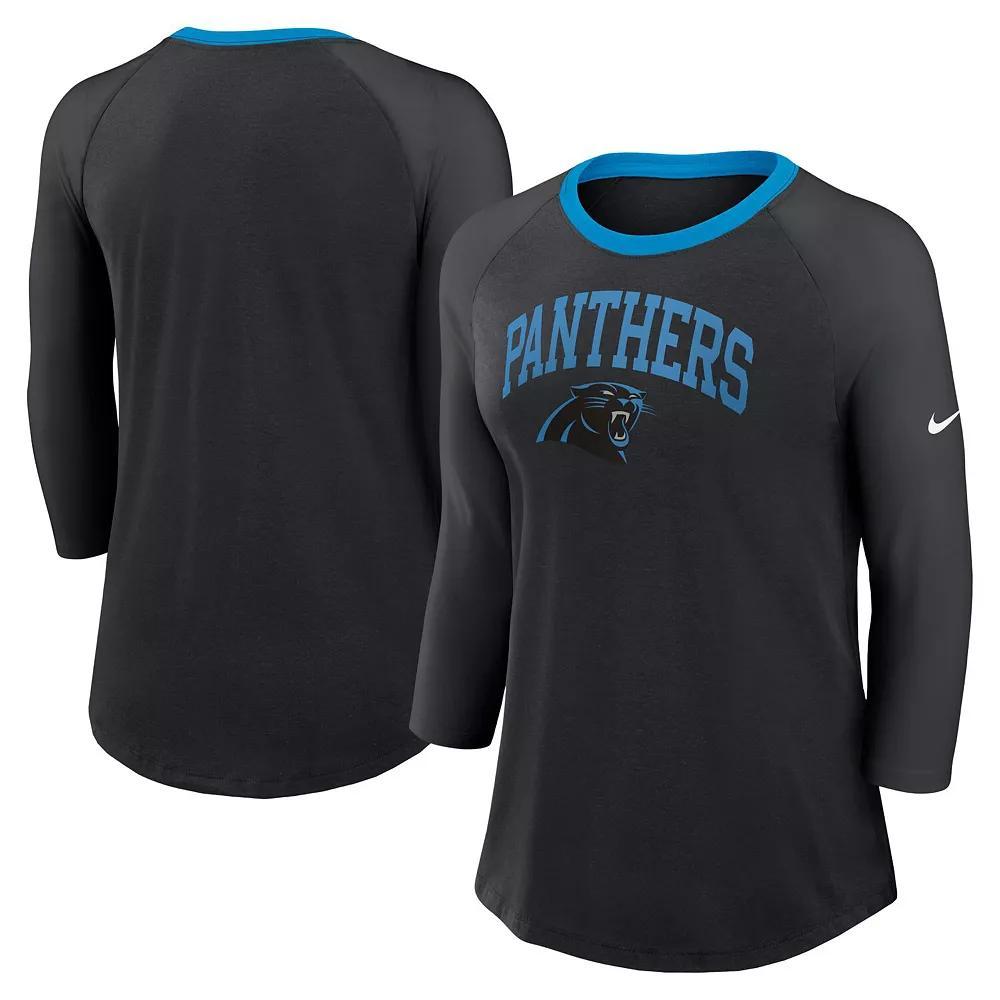 Women's Nike Black Carolina Panthers Raglan 3/4 Sleeve T-Shirt, Size: 2XL Product Image