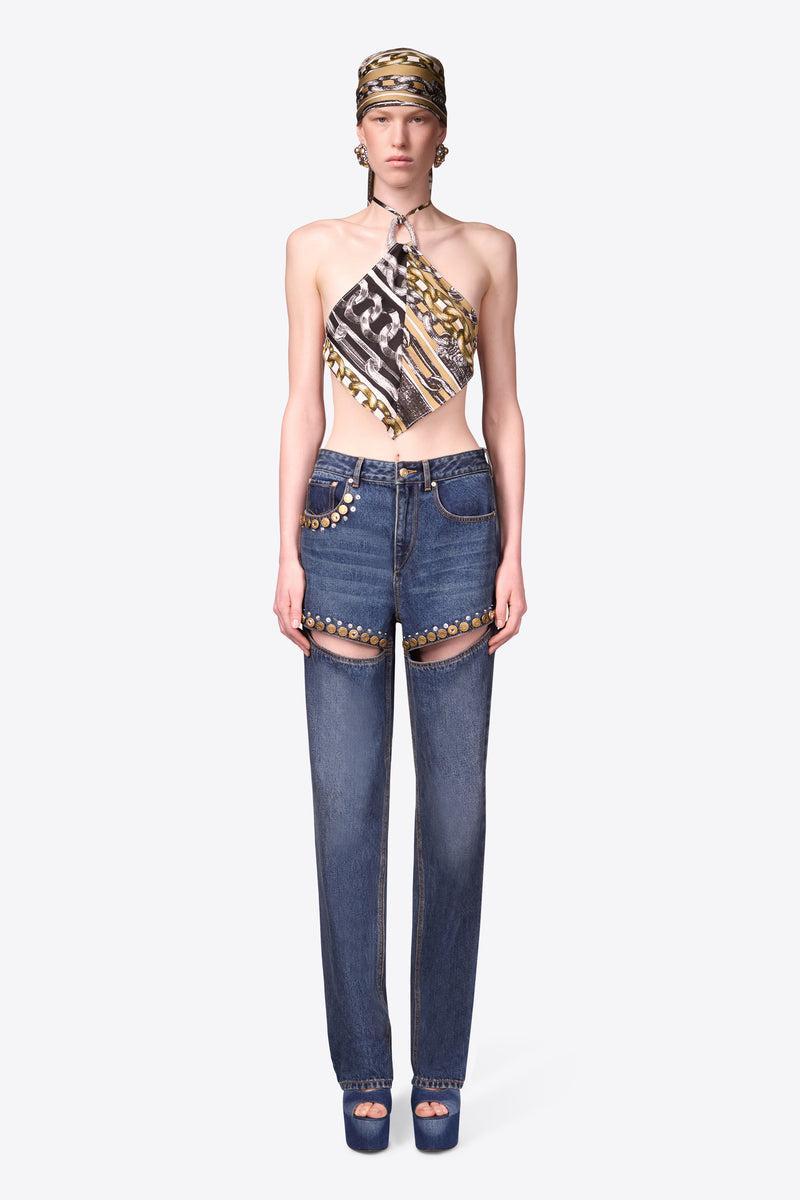 Crystal Button Studded Slit Jean Product Image