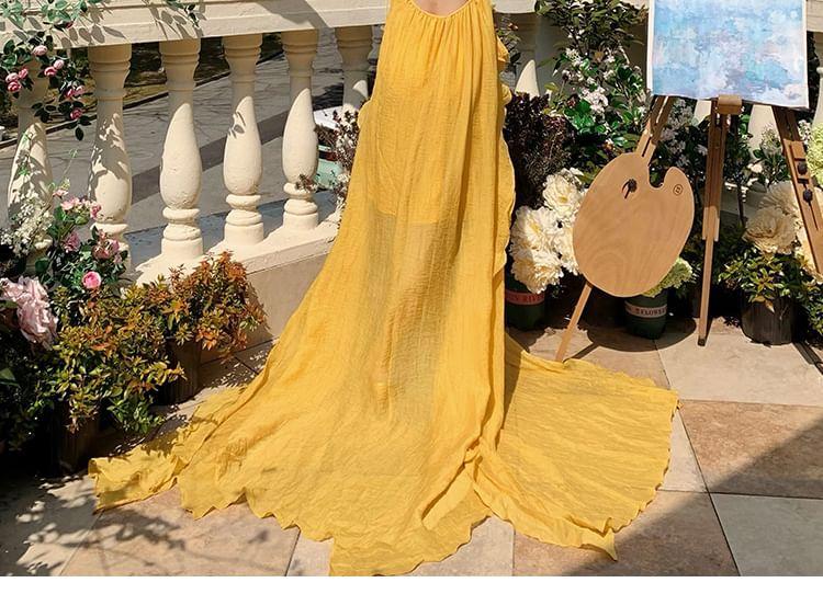 Halter Plain Open Back Asymmetrical Slit Maxi A-Line Sundress (Various Designs) Product Image