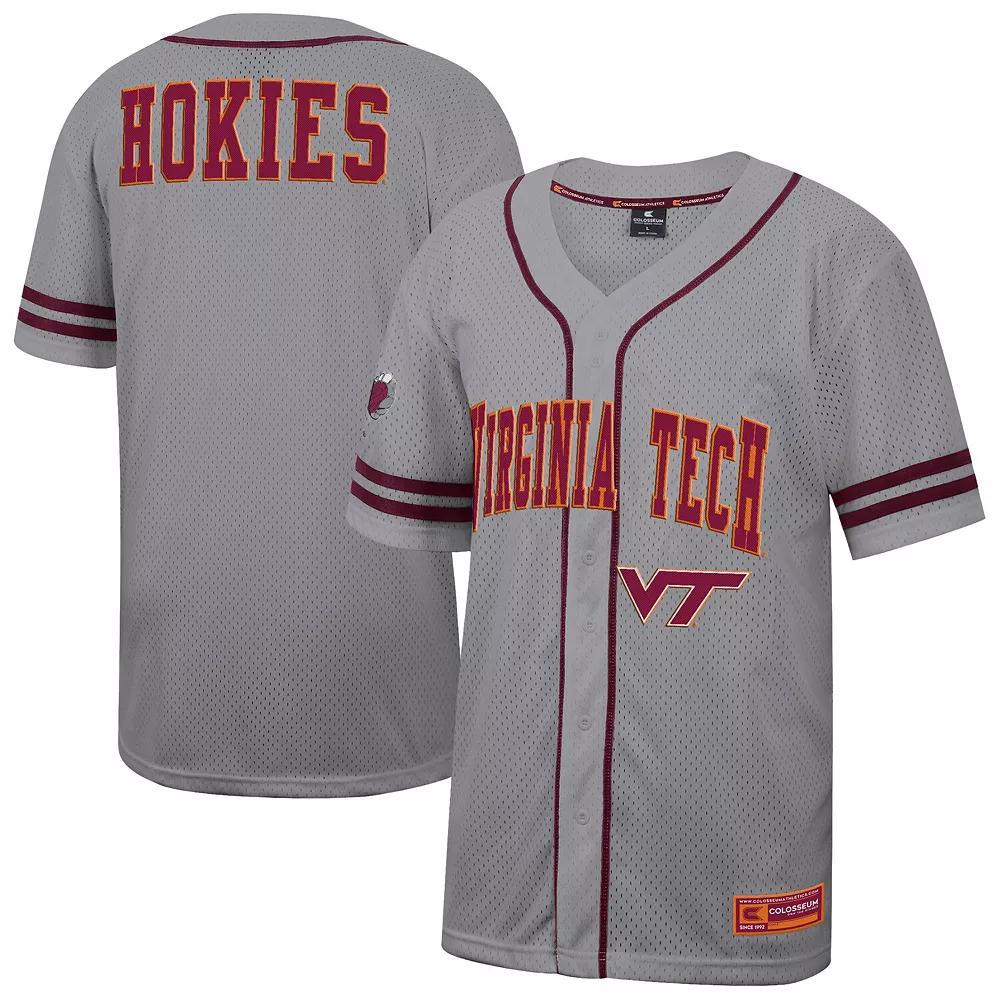 Men's Colosseum Gray Virginia Tech Hokies Free Spirited Baseball Jersey, Size: Small, Grey Product Image