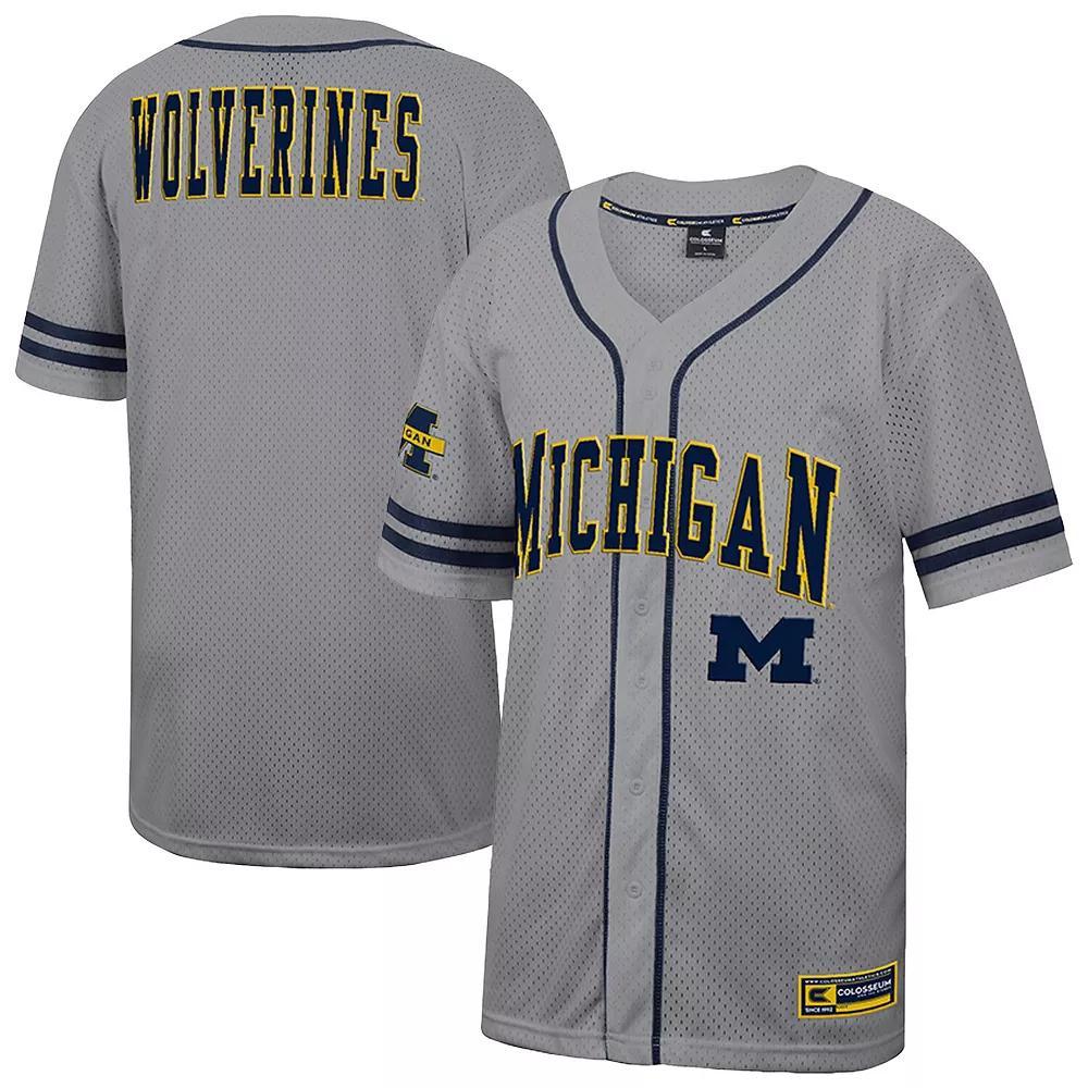 Men's Colosseum Gray Michigan Wolverines Free Spirited Baseball Jersey, Size: 2XL, Grey Product Image