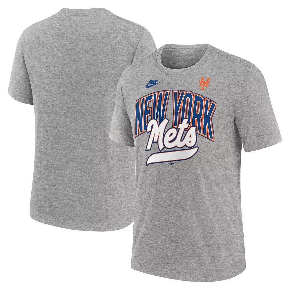 Men's Nike Heather Gray New York Mets Cooperstown Collection Retro Tri-Blend T-Shirt, Size: Small, Grey Product Image