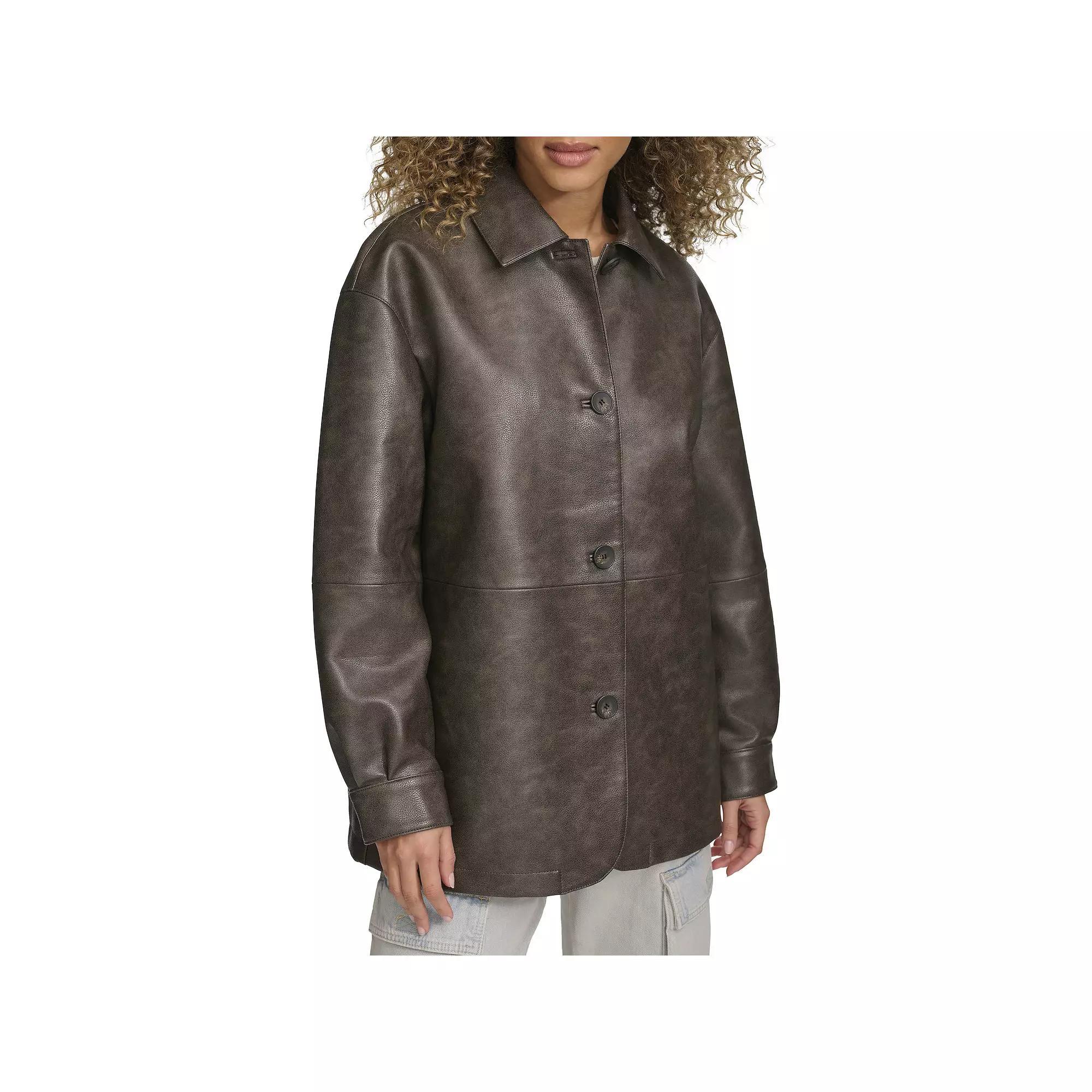 Women's Levi's® Faux Leather Vintage Collared Shirt Jacket, Size: Large, Grey Product Image