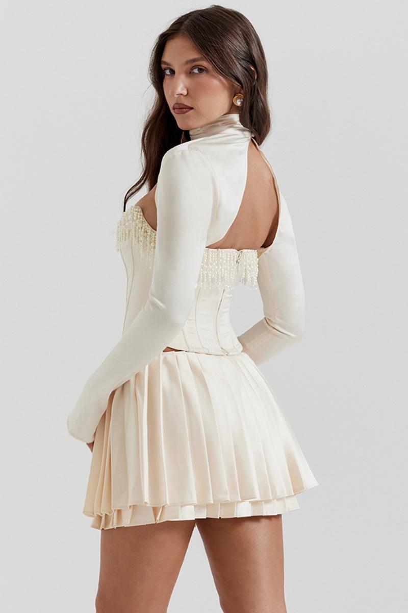 Aubrie Vintage Cream Embellished Satin Corset Product Image