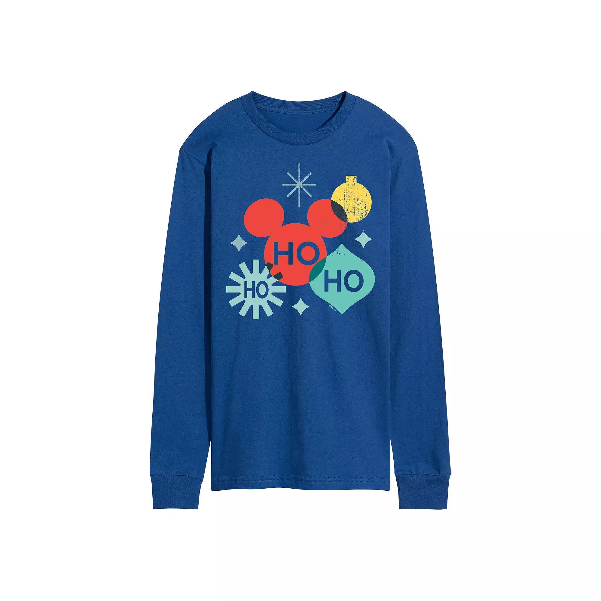 Disney's Men's Holiday Ho Ho Ho Shapes Long-sleeved Tee, Size: Small, Blue Product Image