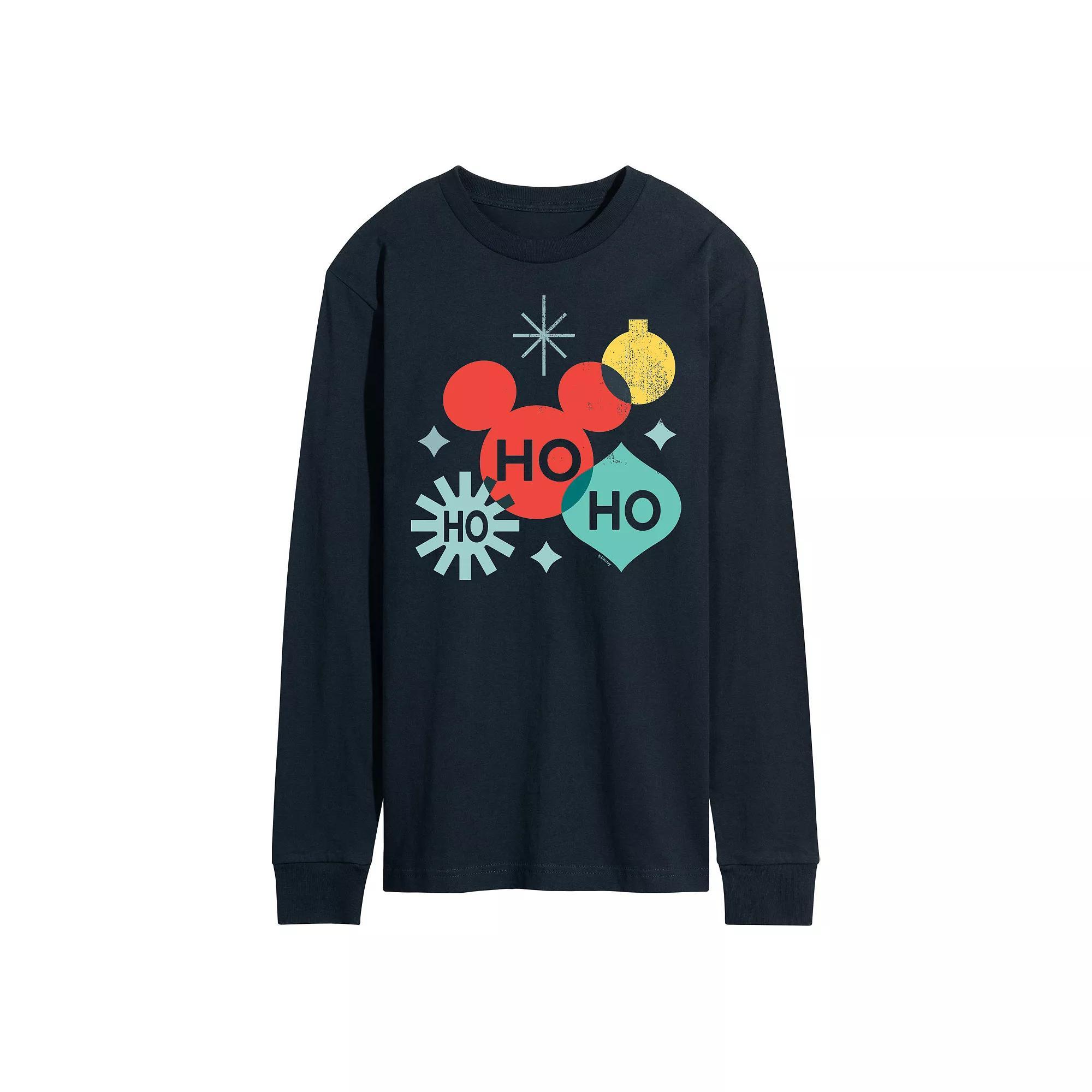 Disney's Men's Holiday Ho Ho Ho Shapes Long-sleeved Tee, Size: Small, Blue Product Image