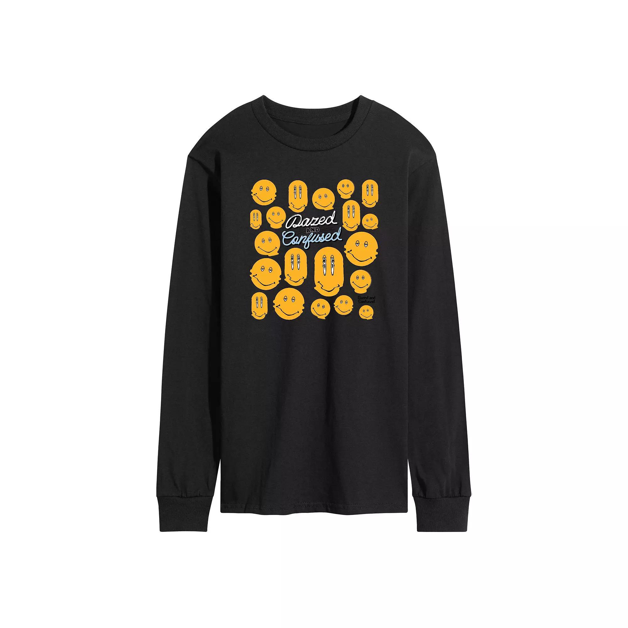 Mens Dazed and Confused Smiley Face Long Sleeve Graphic Tee Athletic Grey Product Image