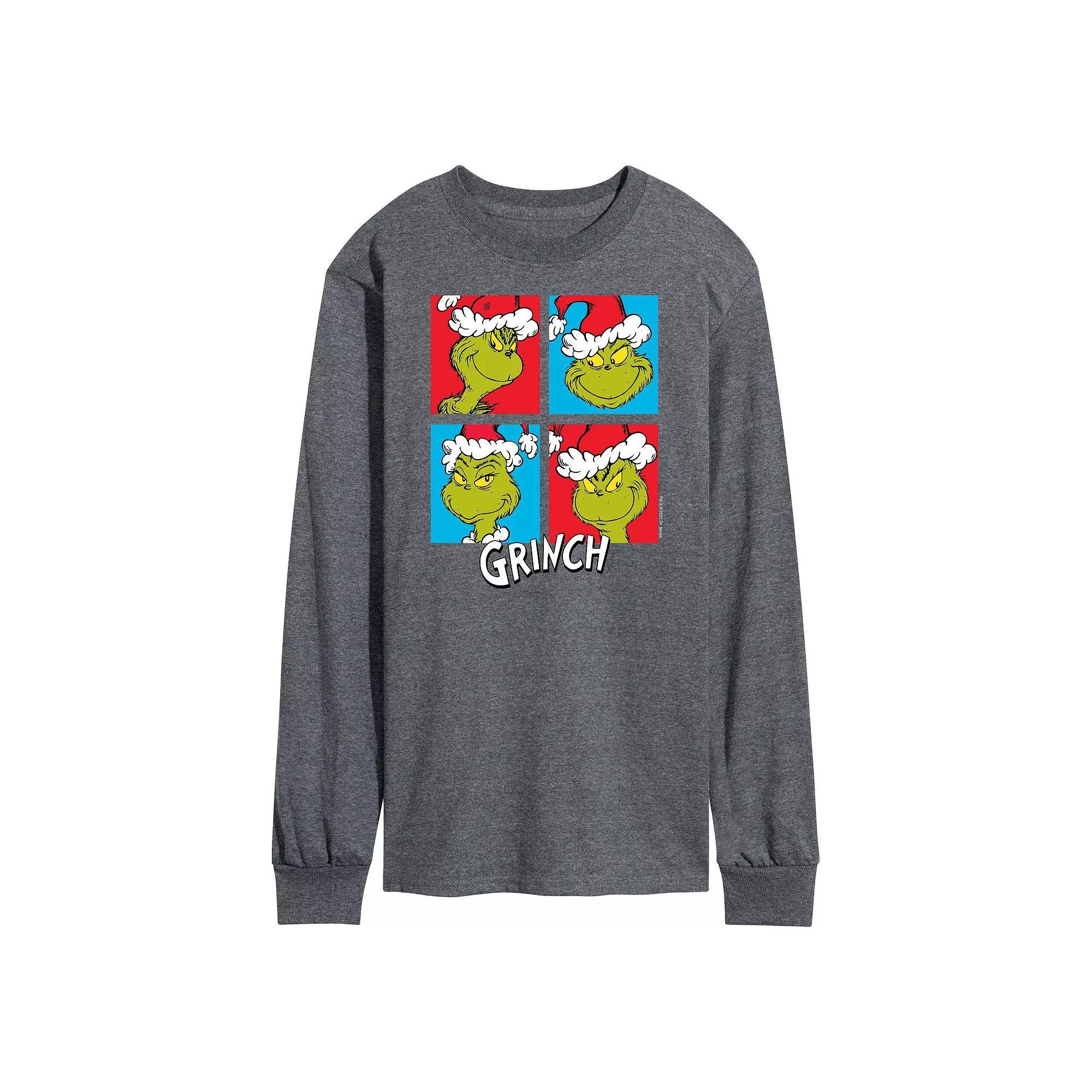 Mens Dr. Seuss Grinch Grid Long Sleeve Tee Blue Product Image