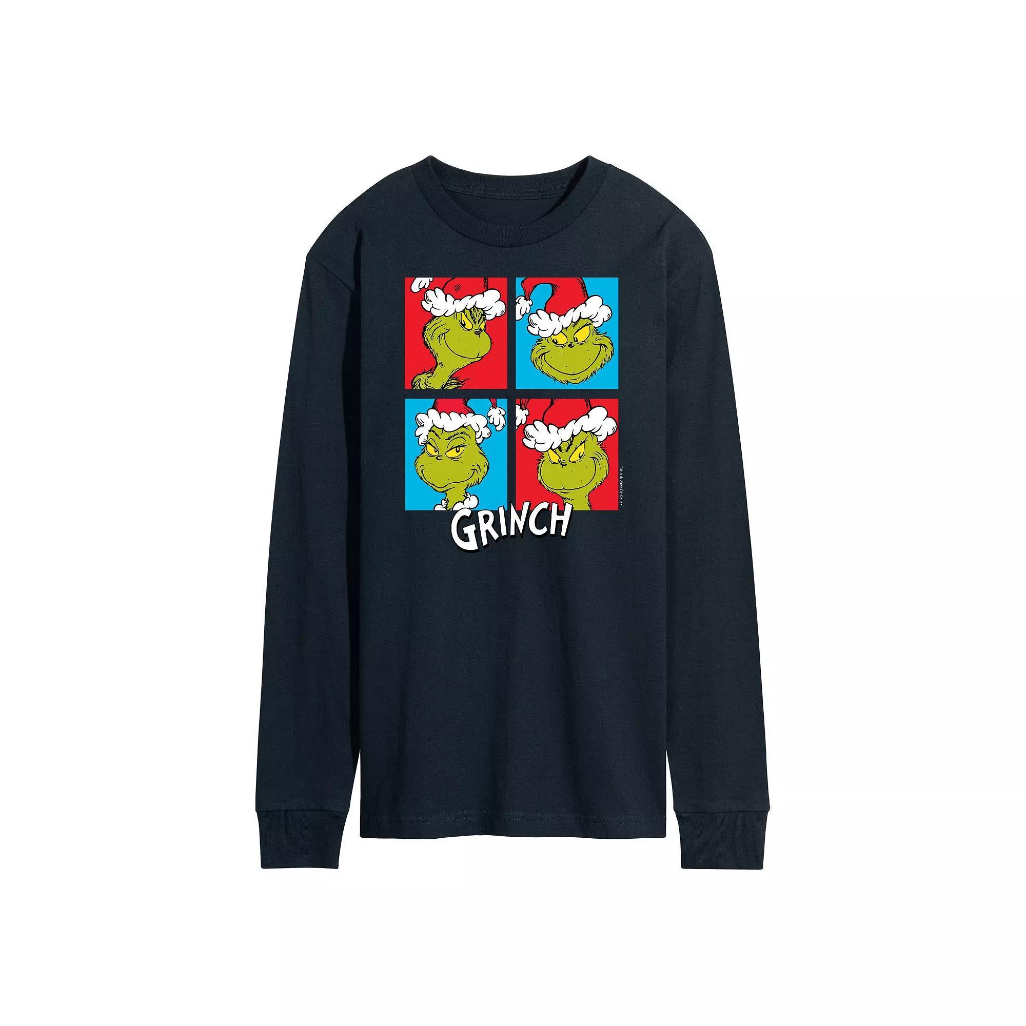 Mens Dr. Seuss Grinch Grid Long Sleeve Tee Blue Product Image