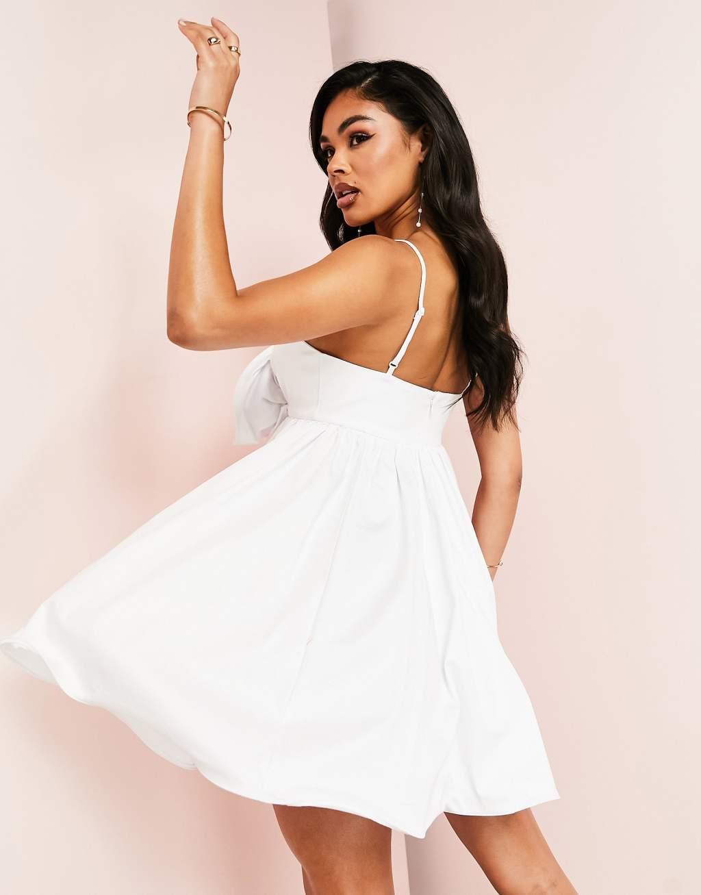 ASOS LUXE cotton sateen babydoll summer dress with corsage detail and wired hem Product Image