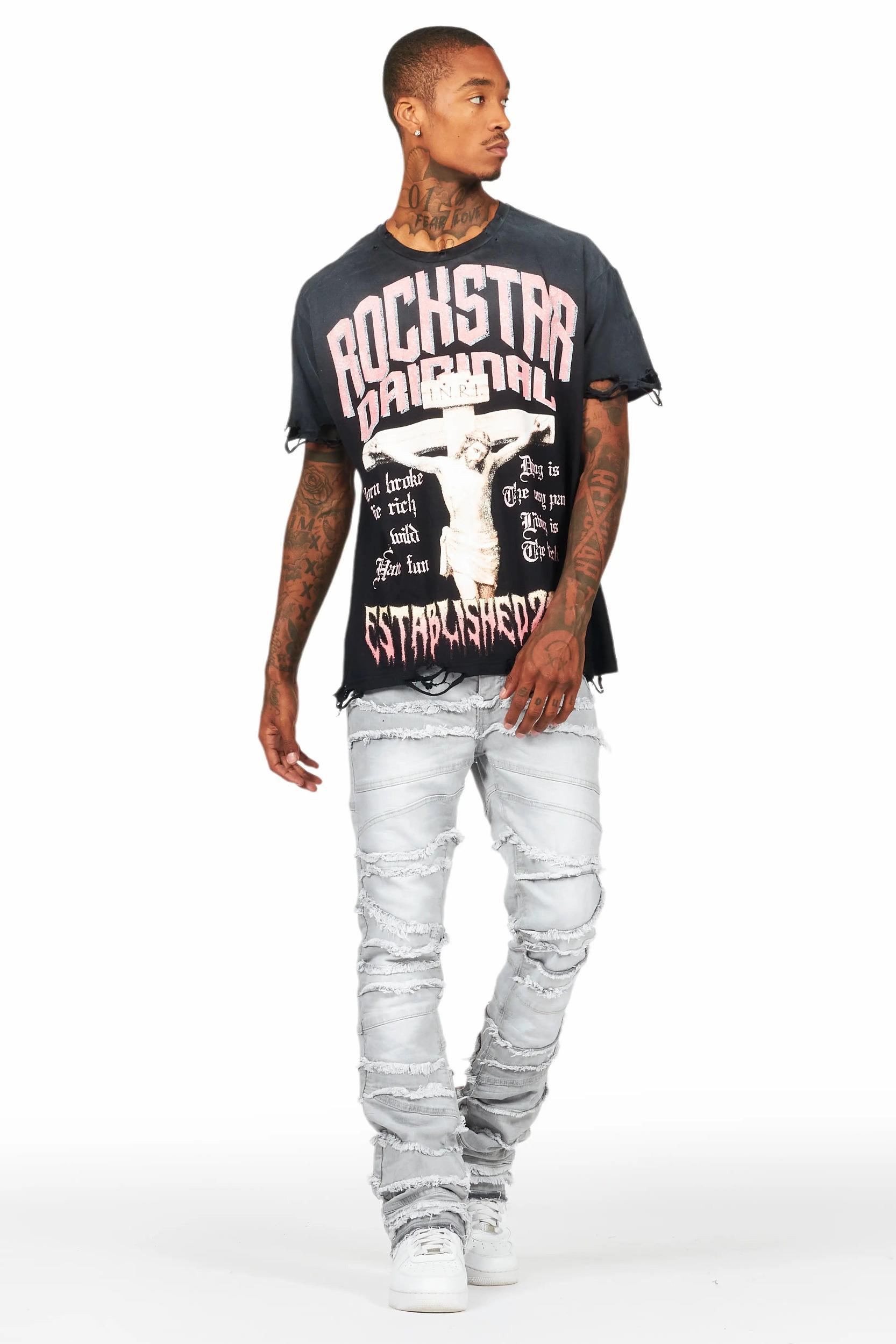 Franko Light Grey Stacked Flare Jean Male Product Image