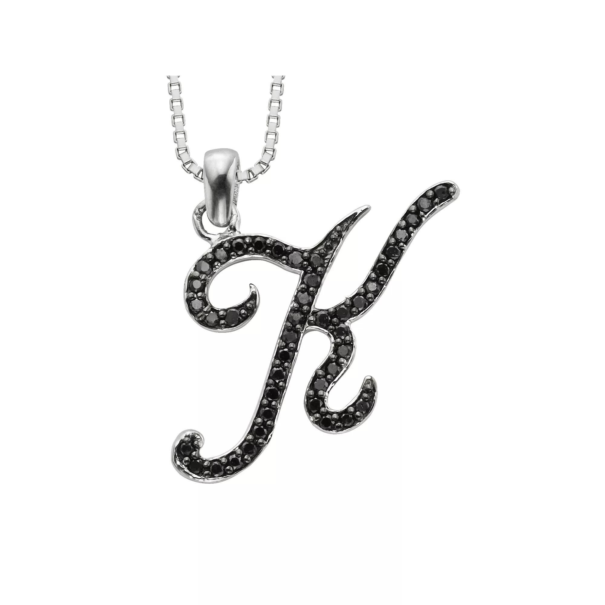 Jewelexcess Sterling Silver 1/4-ct. T.W. Black Diamond Initial Pendant, Women's, Size: 18", Q Product Image
