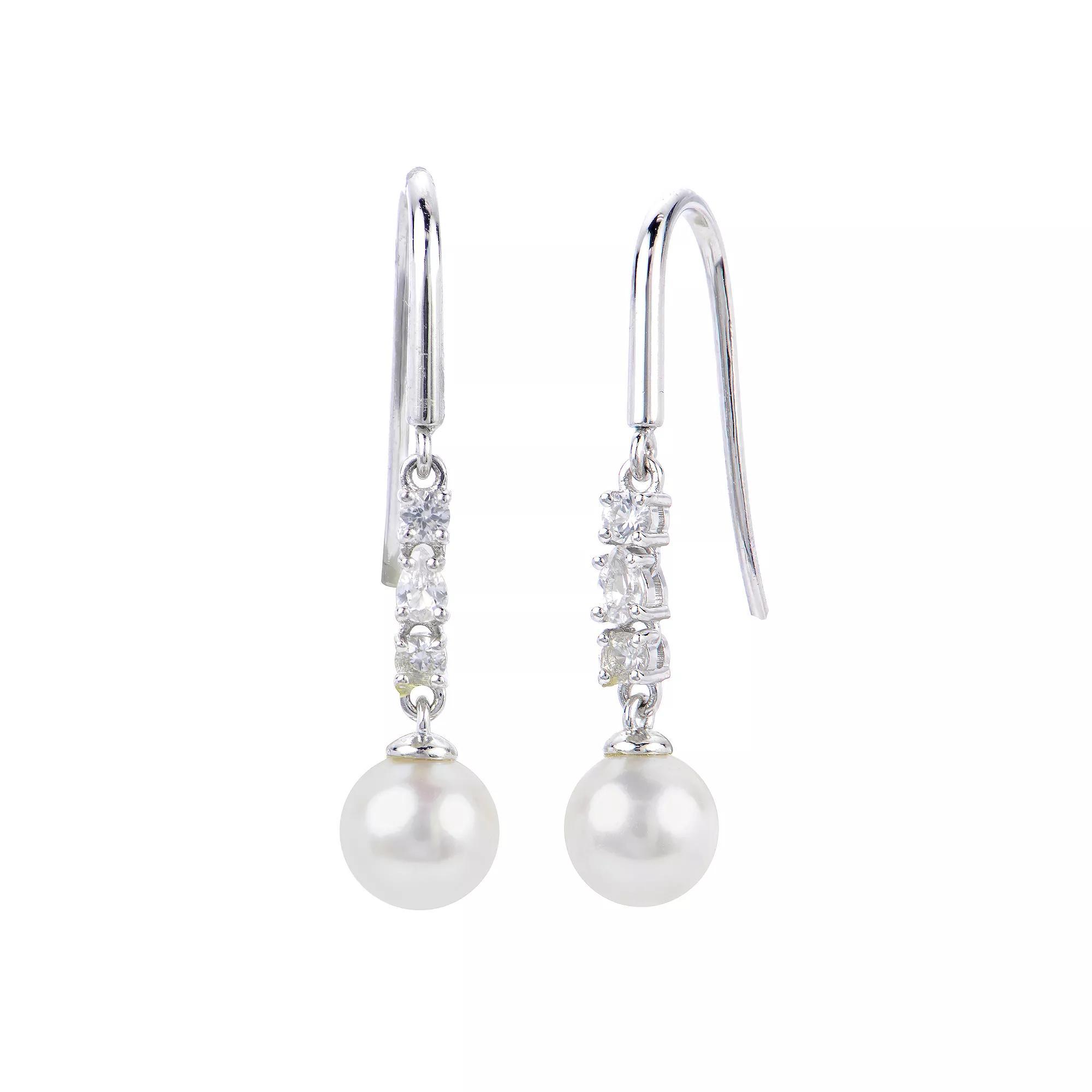 PearLustre by Imperial Sterling Silver Freshwater Cultured Pearl & Lab-Created White Sapphire Drop Earrings, Womens Product Image