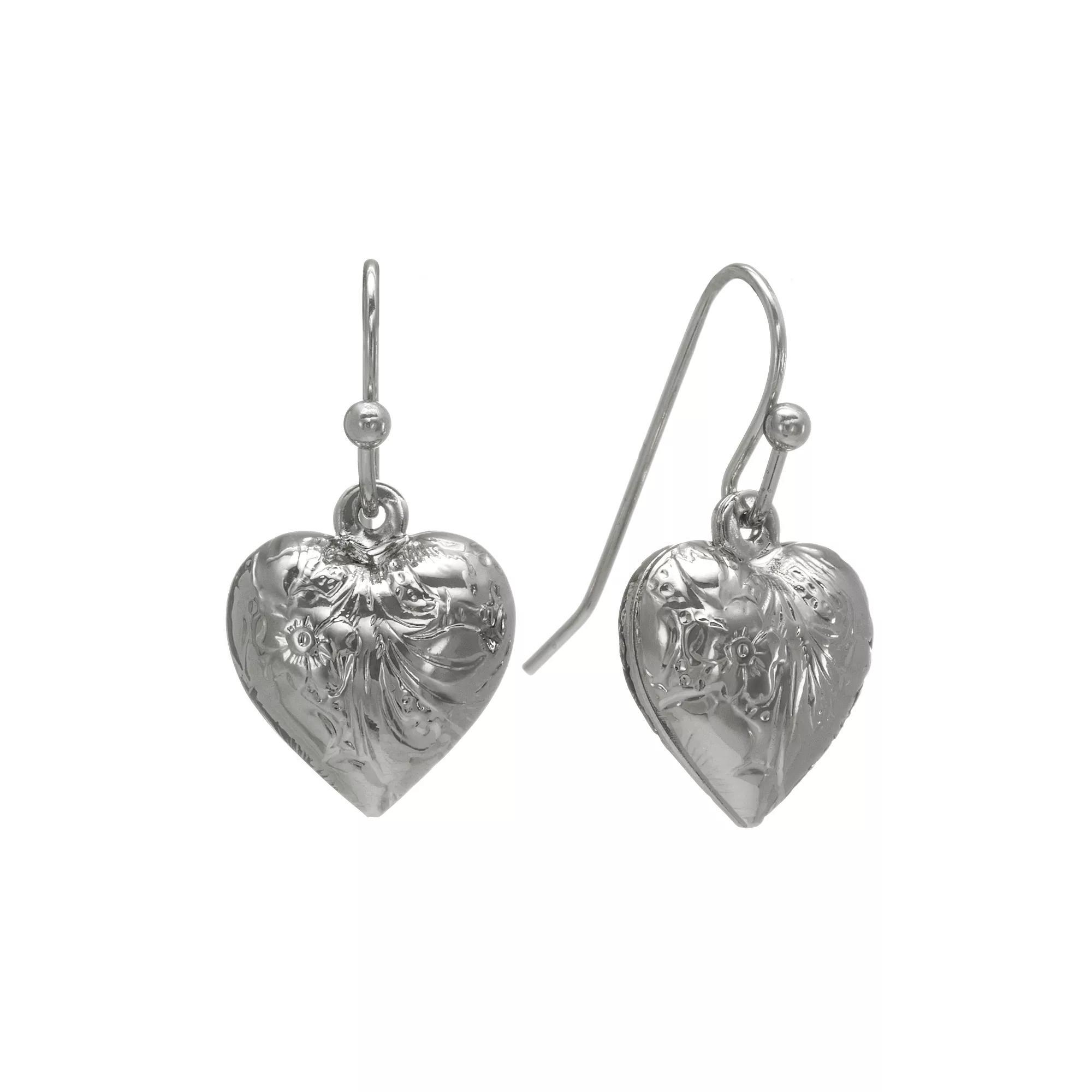 1928 Heart Drop Earrings, Womens, Silver Tone Product Image