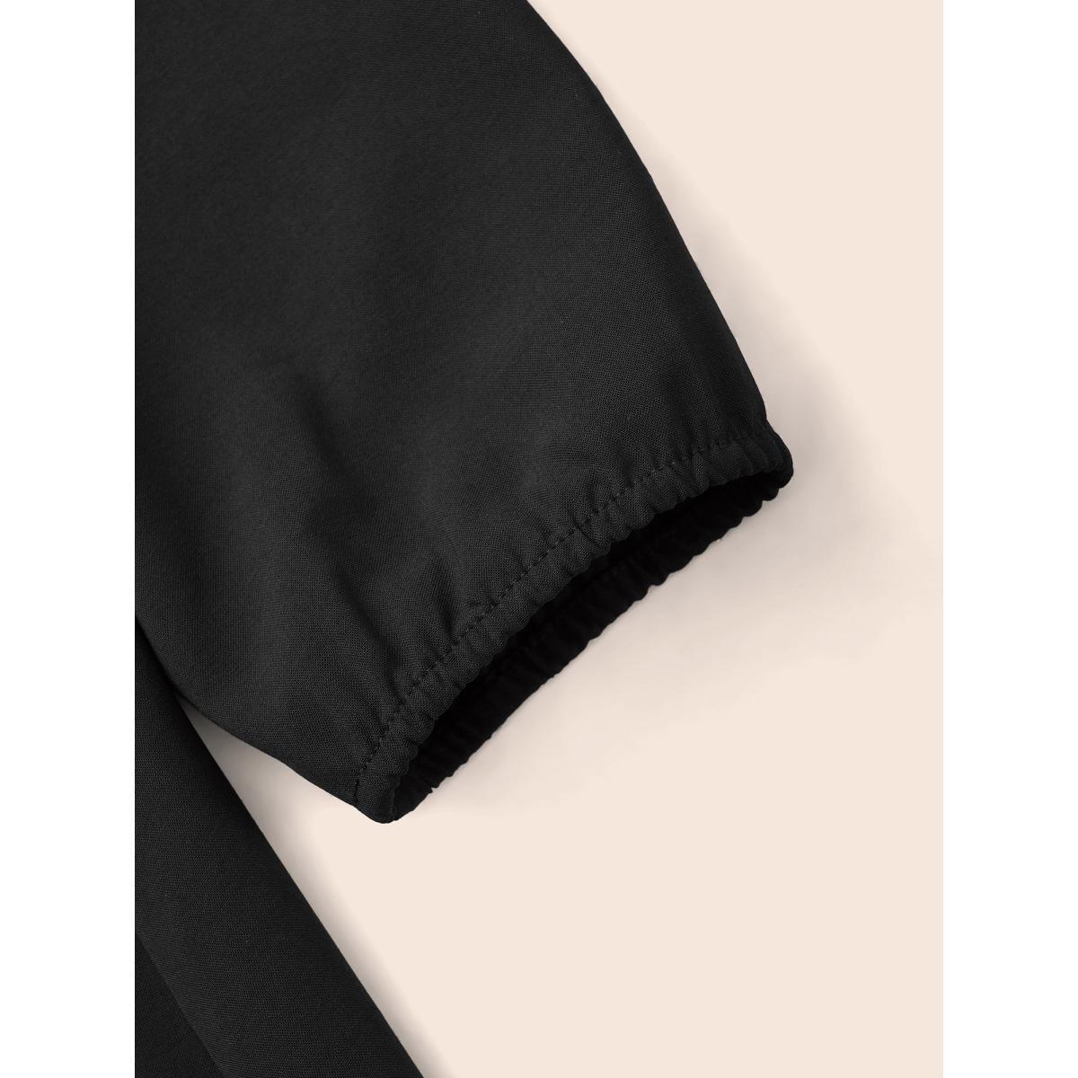 Plus Size Mesh Patchwork Lantern Sleeve Pleated Dress Black Women Elegant See through V-neck Long Sleeve Curvy BloomChic 18-20/2X Product Image