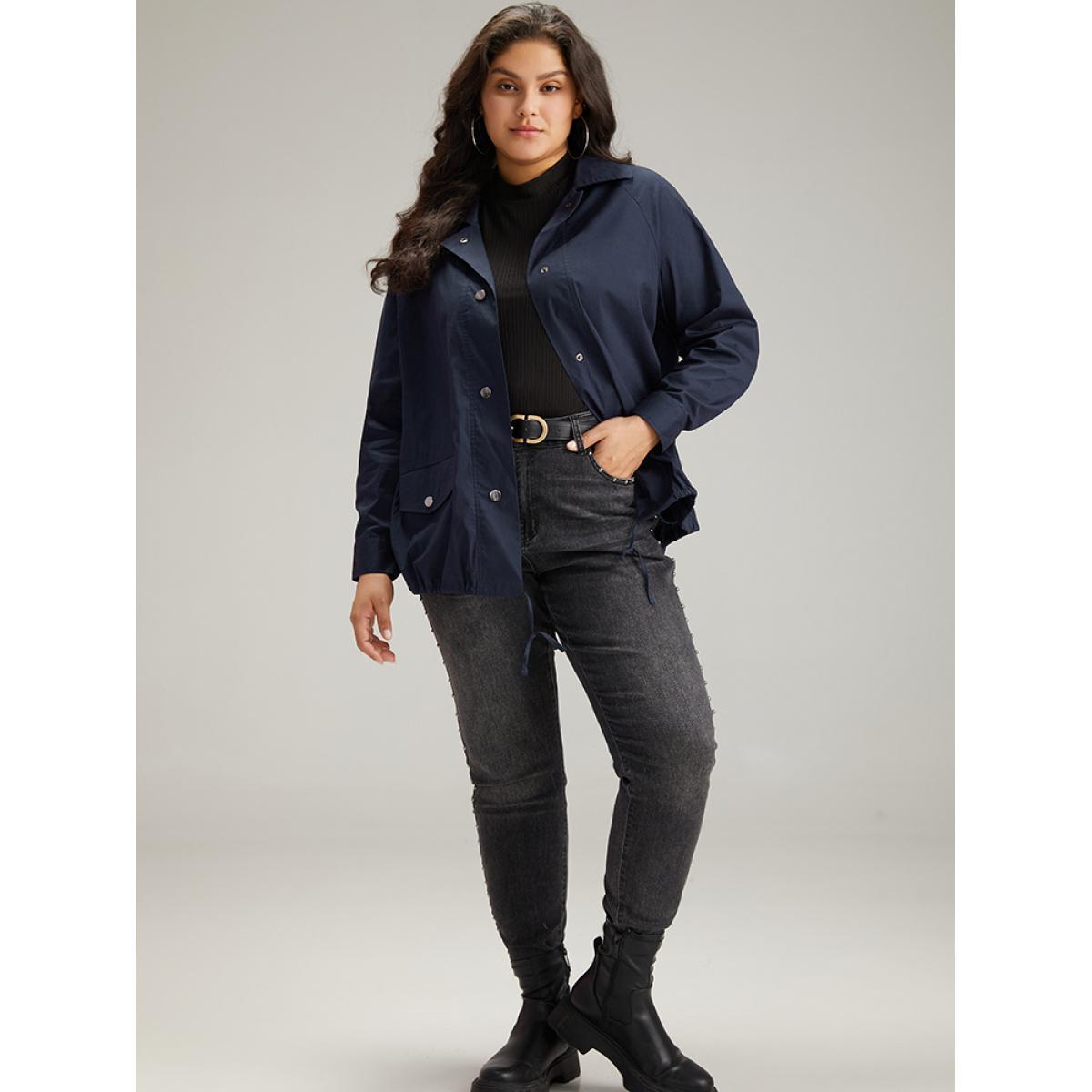 Plus Size Cotton Button Fly Drawstring Hem Coat Women Indigo Casual Plain Ladies Everyday Winter Coats BloomChic 22-24/3X Product Image