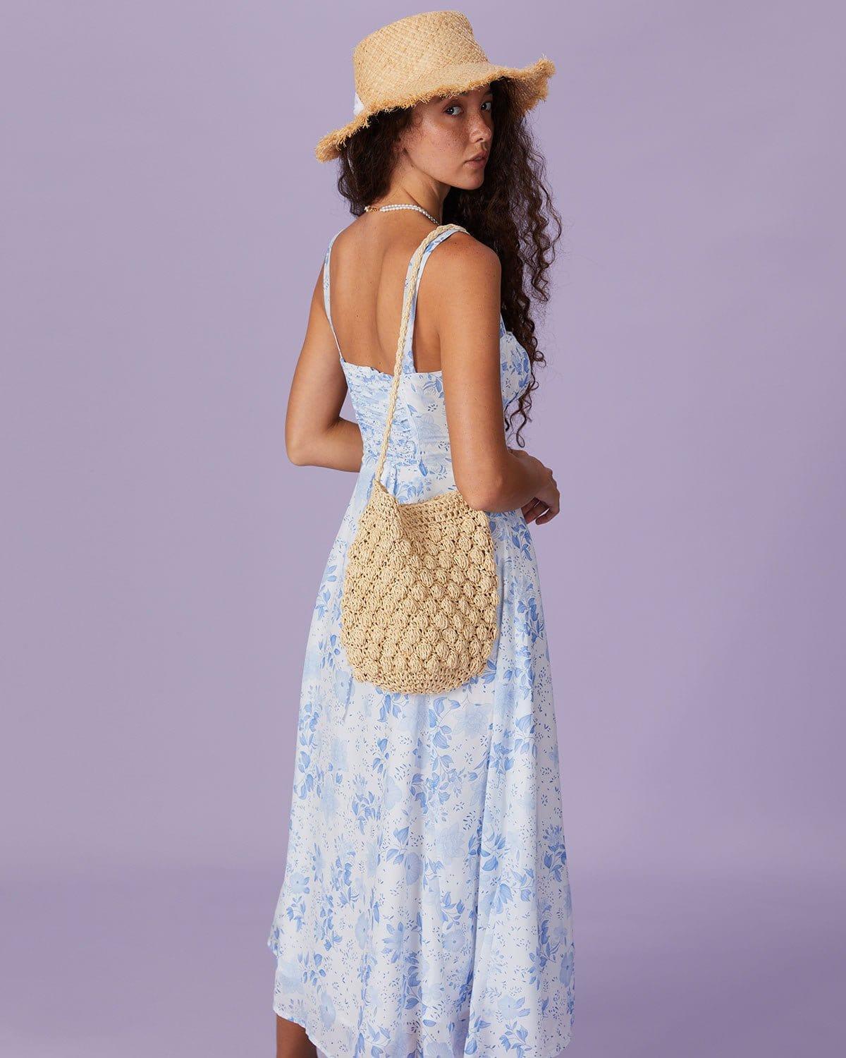 The Blue Square Neck Floral Ruched Midi Dress Product Image