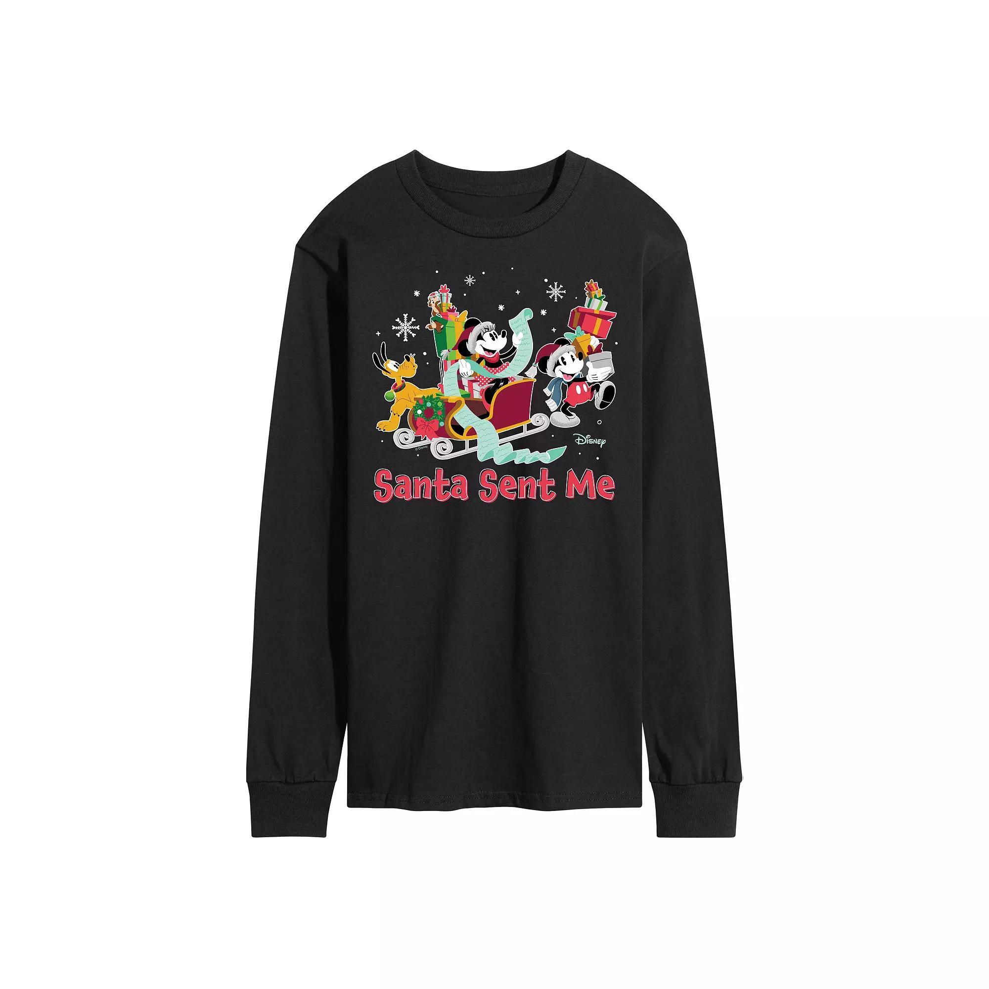 Disneys Mickey Mouse & Friends Mens Santa Sent Me Long Sleeve Graphic Tee Product Image