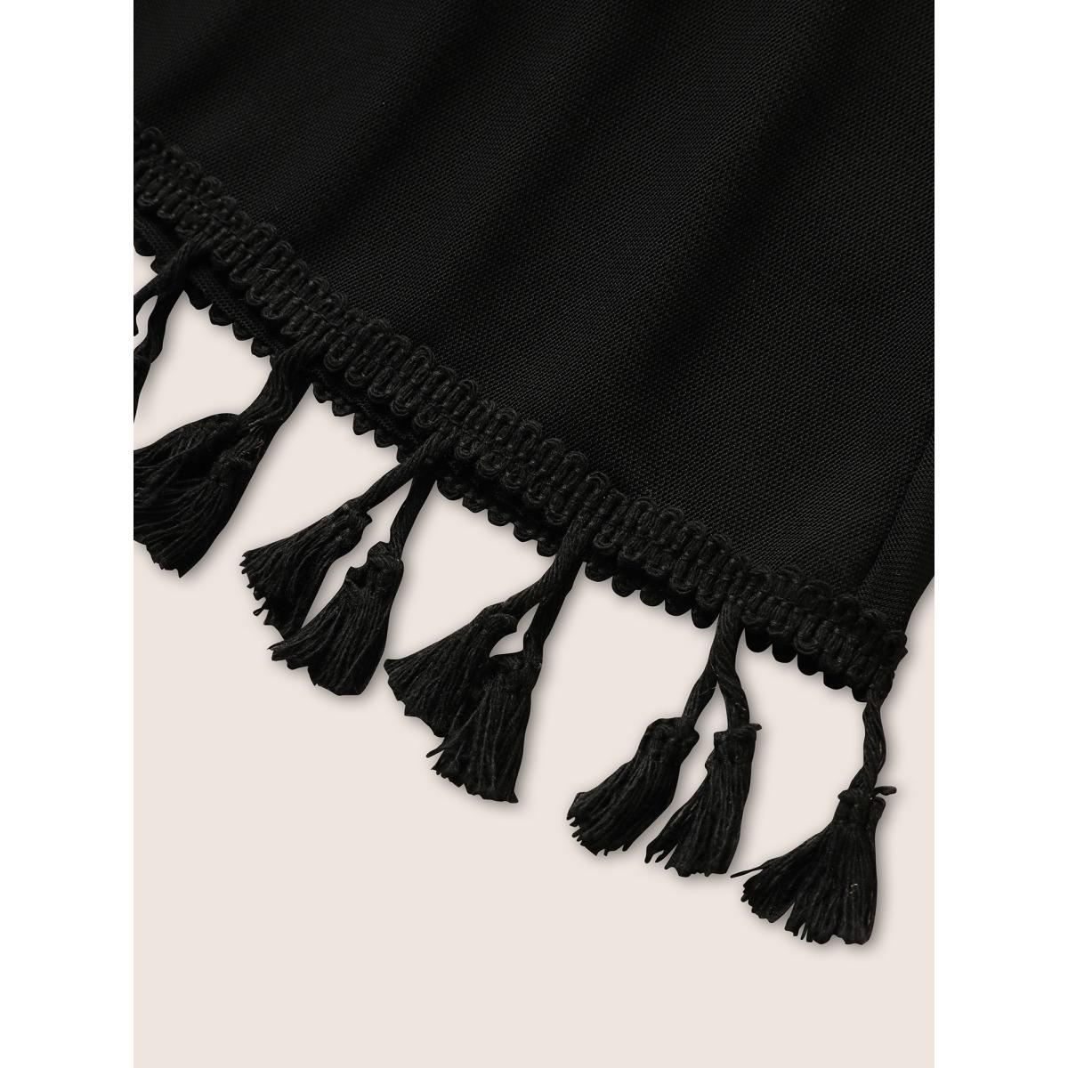 Plus Size Plain Tassel Trim Elastic Waist Swim Bottom Women's Swimwear Black Beach Gathered High stretch Bodycon High Rise Curve Swim Bottoms BloomChic 22-24/3X Product Image