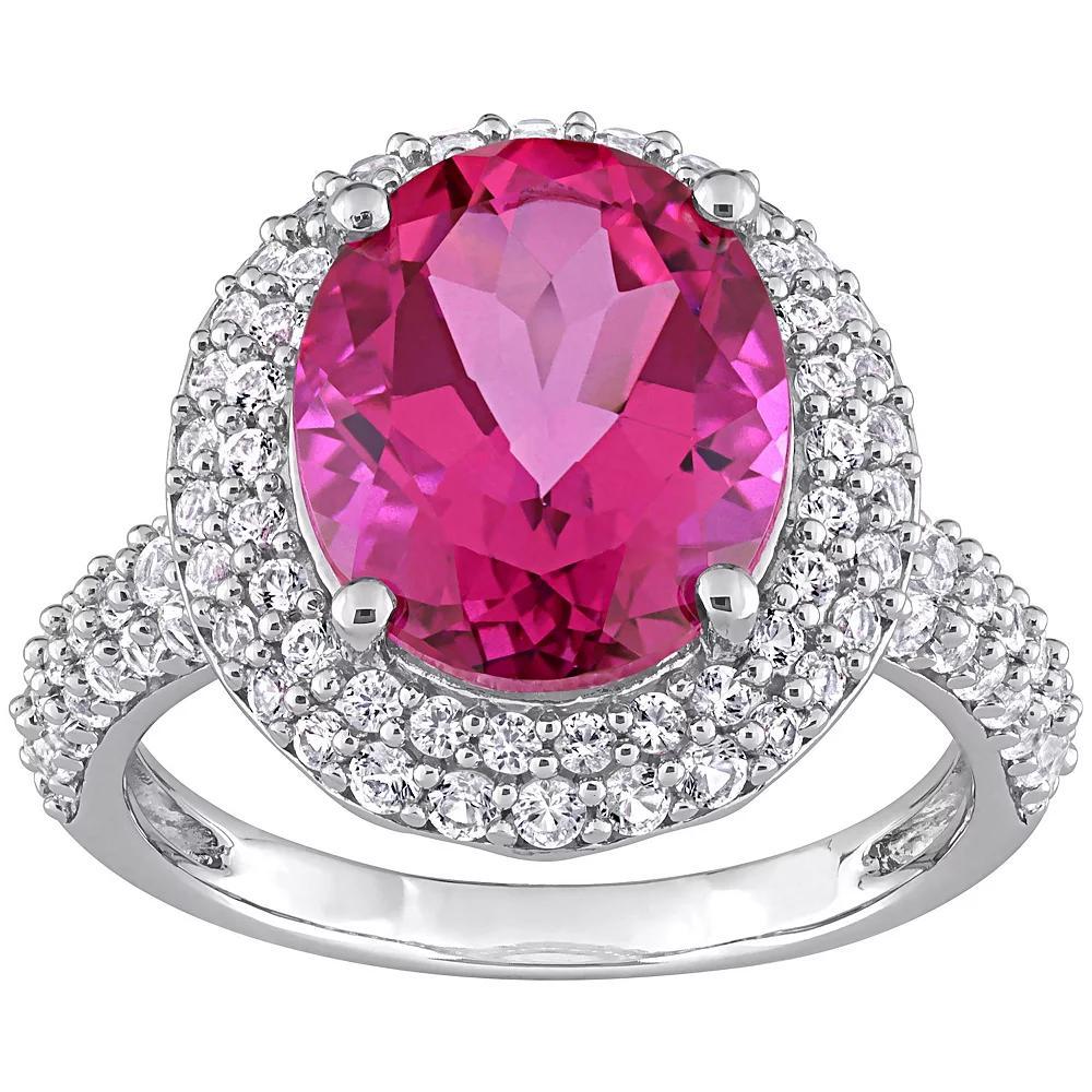 Stella Grace Sterling Silver Pink Topaz & Lab Created White Sapphire Halo Ring, Women's, Size: 6 Product Image