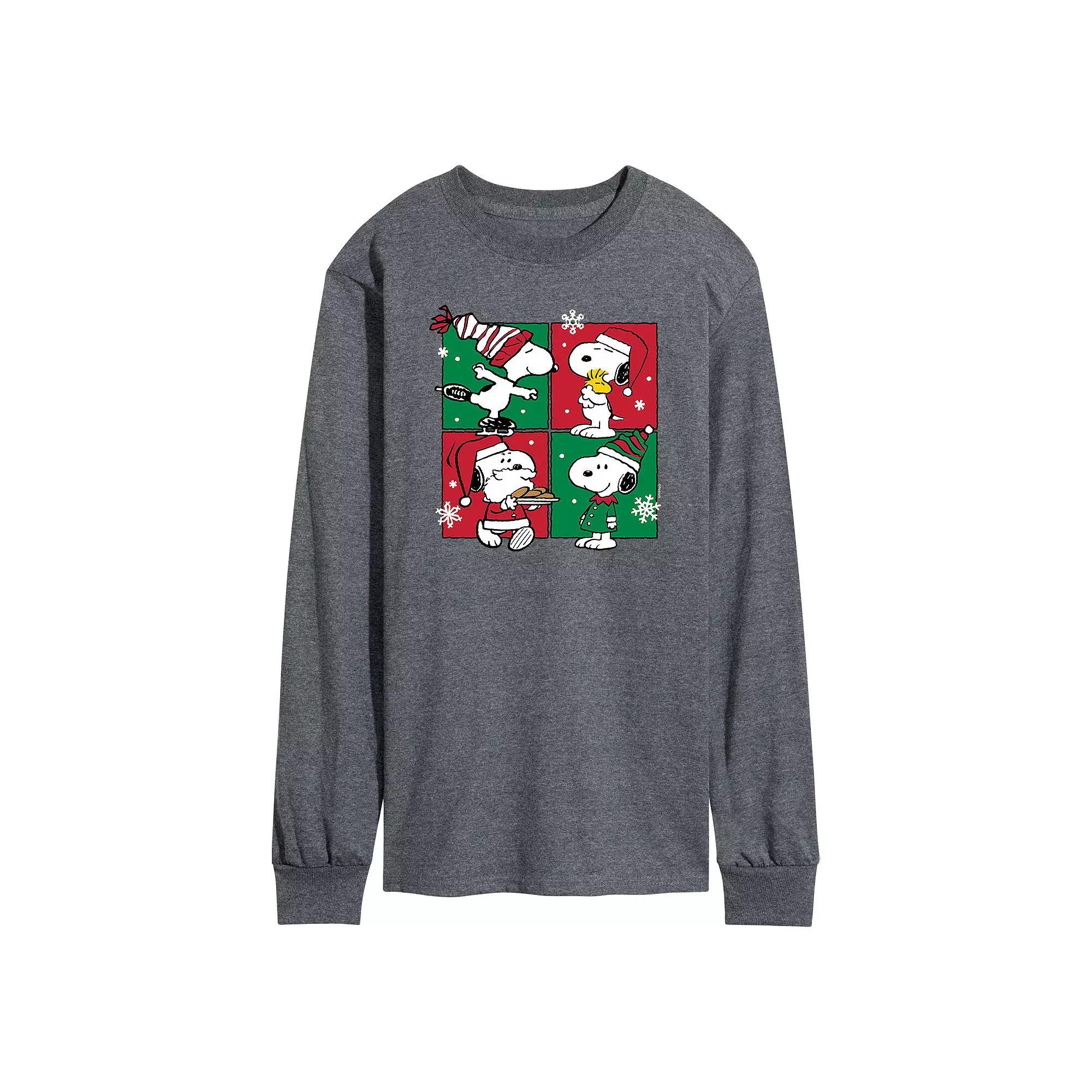 Men's Peanuts Snoopy Christmas Grid Long Sleeve Tee, Size: XL, Dark Gray Product Image